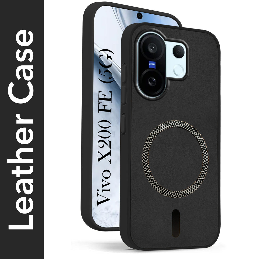 For Vivo X200 FE Back Cover Case Leather Finish (MagSafe Compatible Wireless Charging | Soft Touch | Camera Bump Protection)