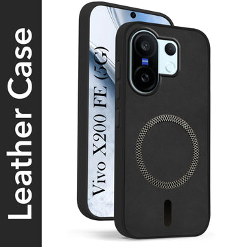 For Vivo X200 FE Back Cover Case Leather Finish (MagSafe Compatible Wireless Charging | Soft Touch | Camera Bump Protection)