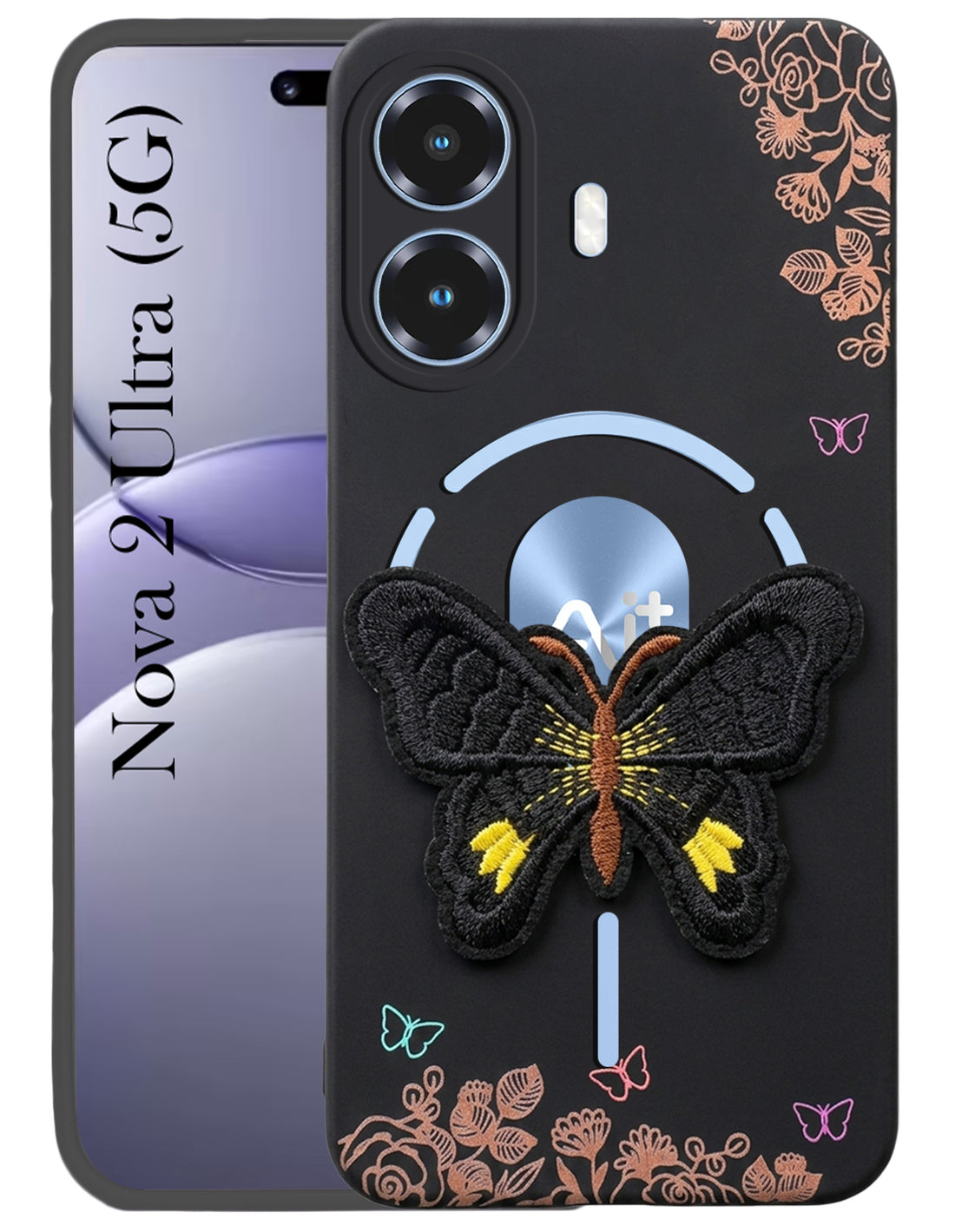For Ai+ Nova 2 Ultra 5G Back Cover Case (Soft Butterfly Embroidery | Women Teen Girls | Camera Protection| Matte Silicone)