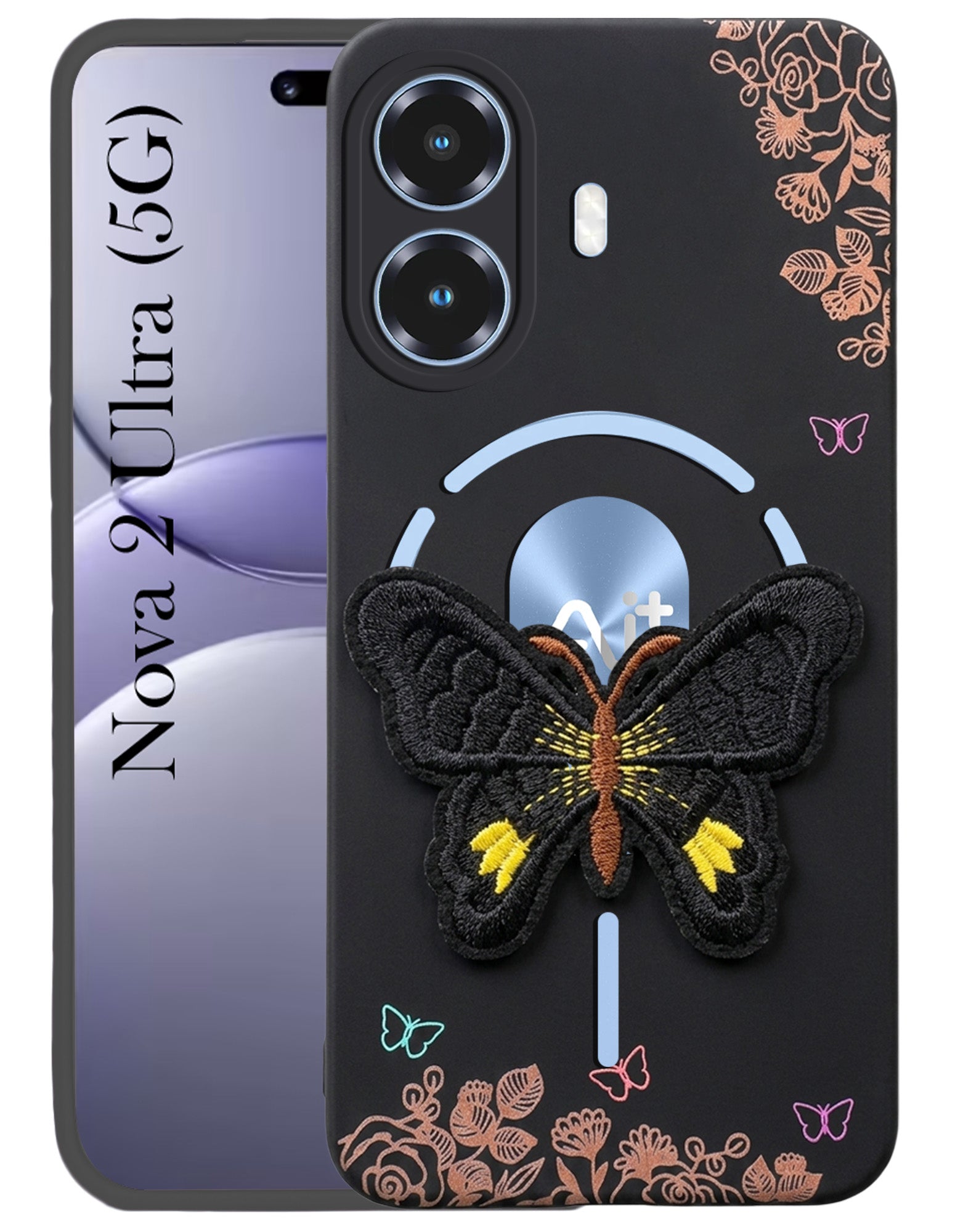 For Ai+ Nova 2 Ultra 5G Back Cover Case (Soft Butterfly Embroidery | Women Teen Girls | Camera Protection| Matte Silicone)