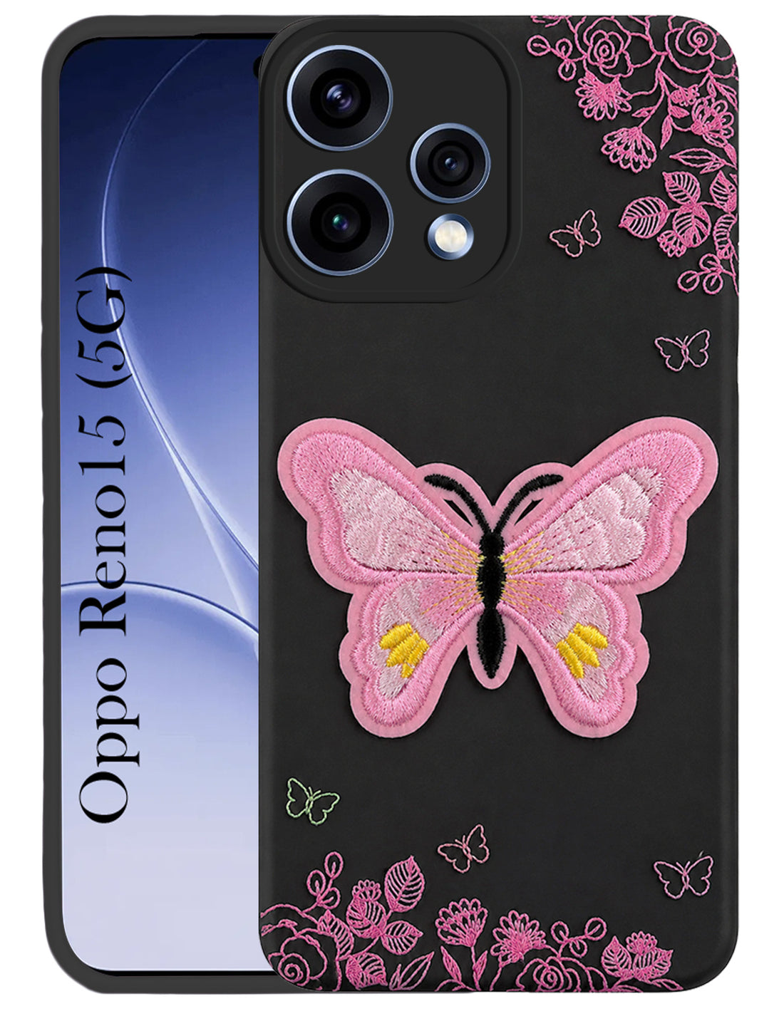 For Oppo Reno15 5G | Oppo Reno 15 5G Back Cover Case (Soft Butterfly Embroidery | Women Teen Girls | Camera Protection| Matte Silicone)