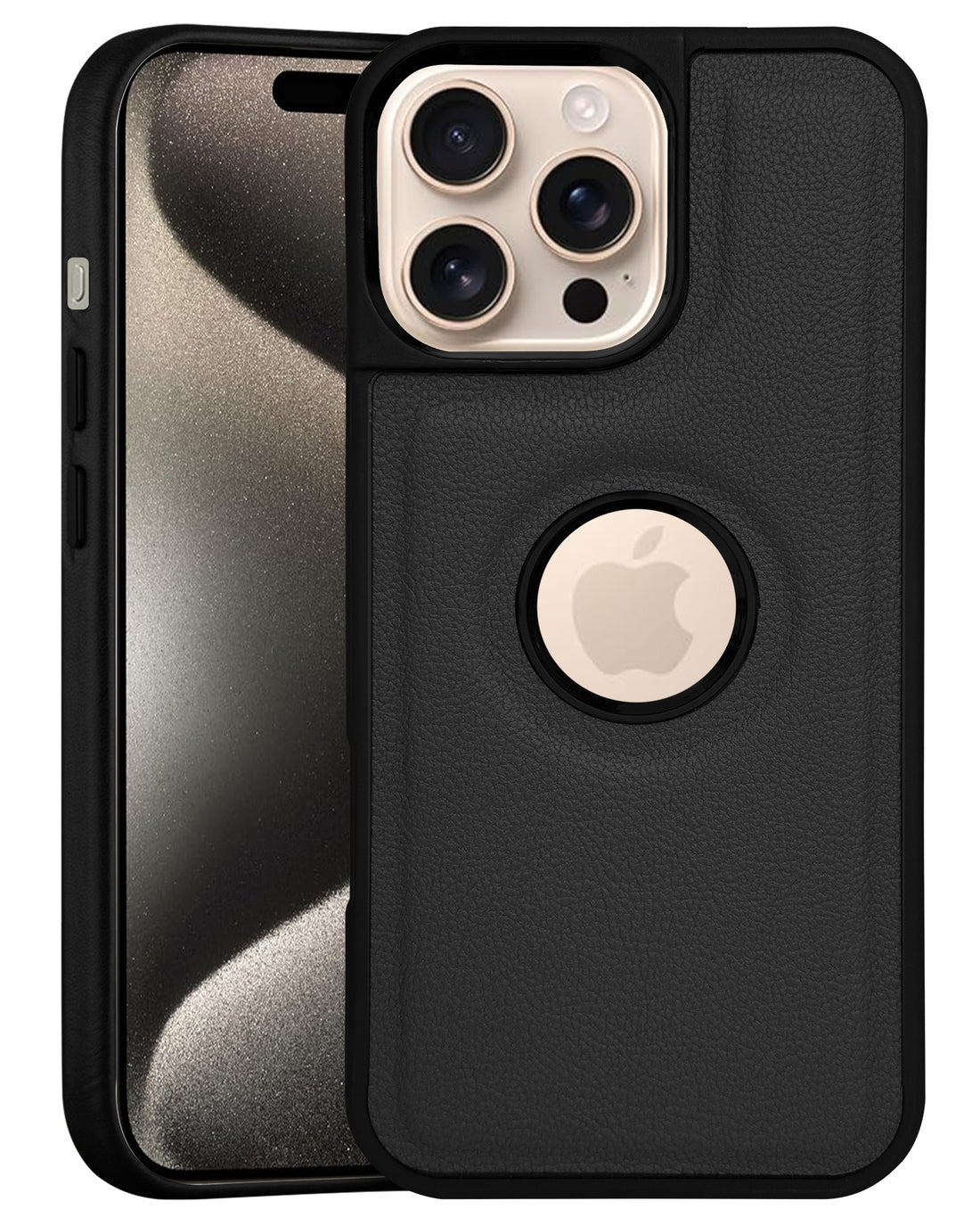 For Apple iPhone 15 Pro Max Back Cover Case (Minimalist Design Stitched Leather | Shockproof Raised Edges for Camera & Screen Protection)