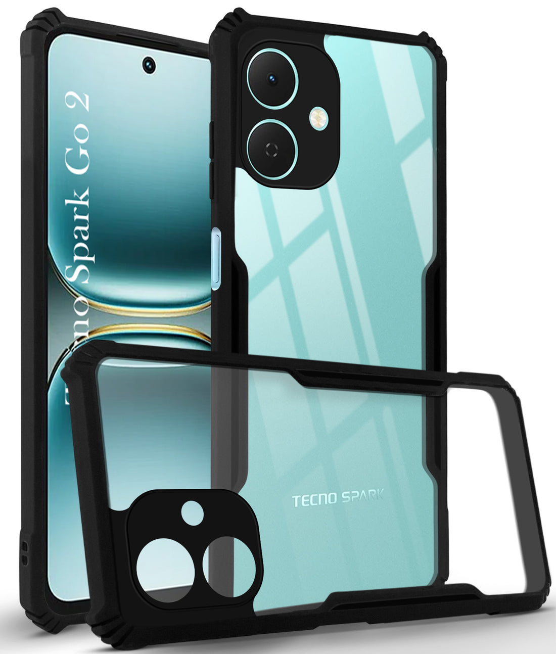 For Tecno Spark Go 2 Back Cover Case ( Shockproof with Polycarbonate Clear Panel | Professional Black)