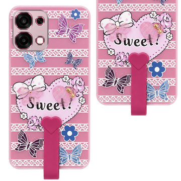 For Oppo F31 5G | Oppo F33 5G Back Cover Case (3D Cute Heart Strap Holder | Camera Protection | Designer Girls Print)
