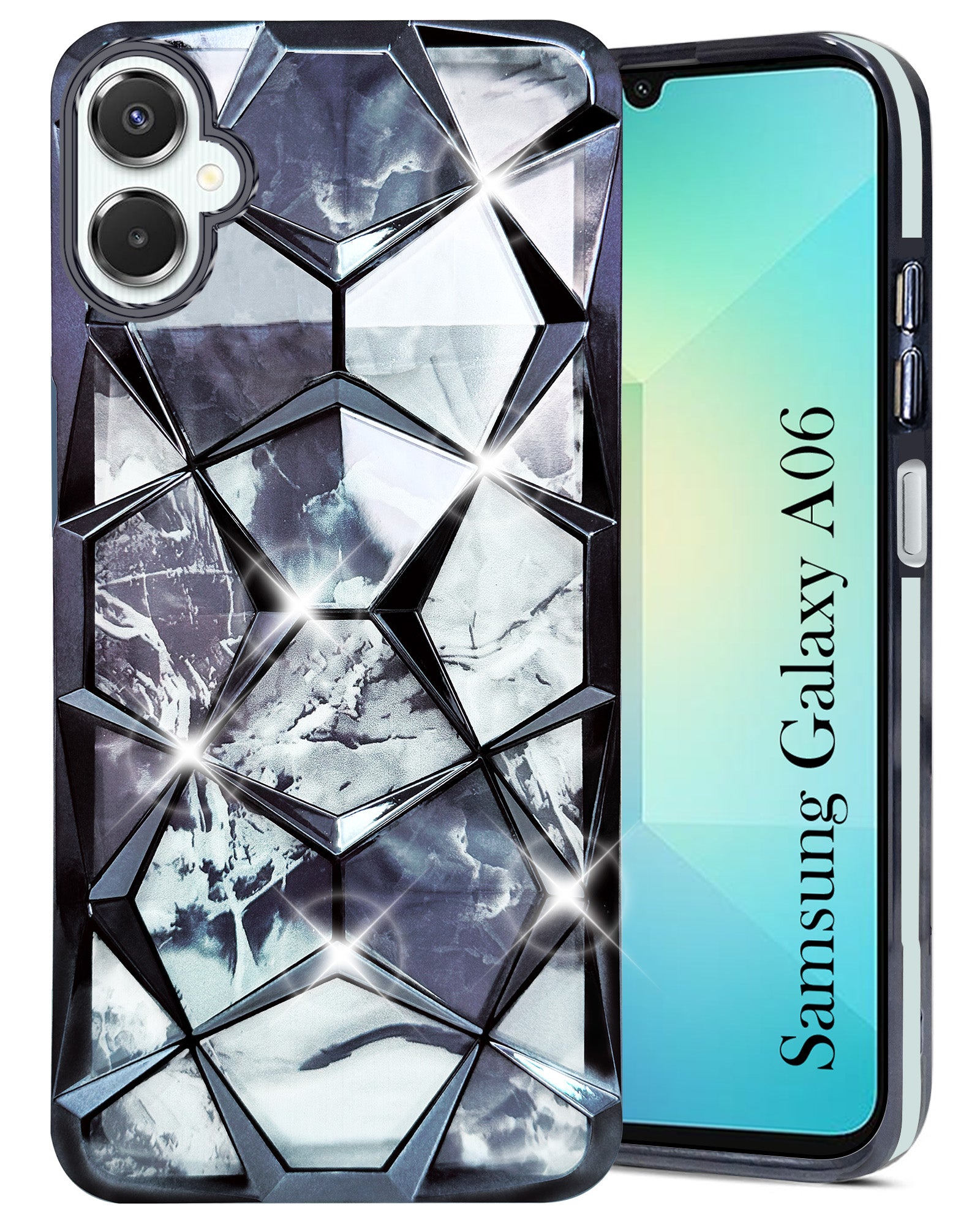 For Samsung Galaxy A06 Back Cover Case (Dual Design Glitter Sparkle and Detachable Diamond Print Case | Soft and Flexible)