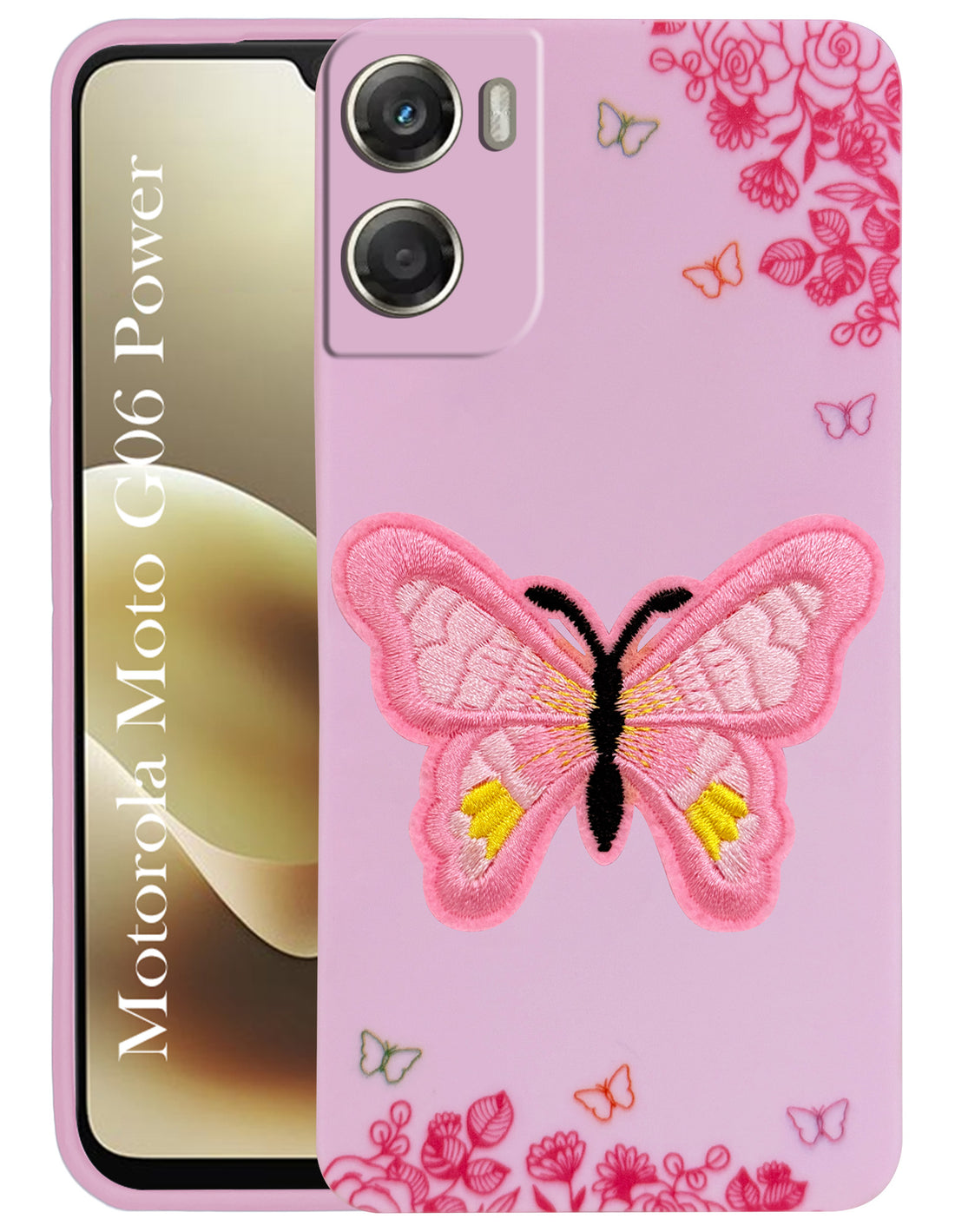 For Motorola Moto G06 Power Back Cover Case (Soft ButterFly Embroidery | Women Teen Girls | Camera Protection| Matte Silicone)
