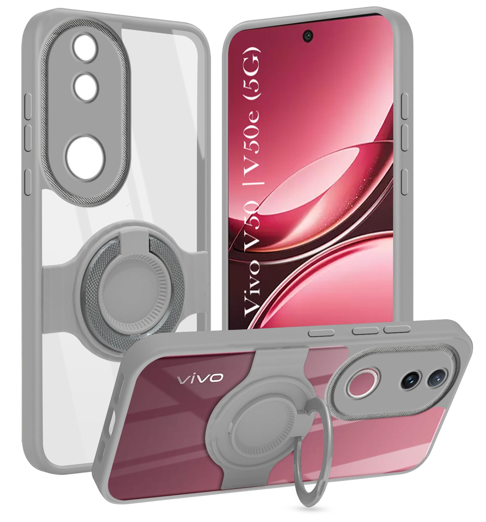 For Vivo V50 | Vivo V50e Back Cover Case with stand (Built-in Ring Holder Kickstand | Lifetime Anti Yellow | Camera Protection)