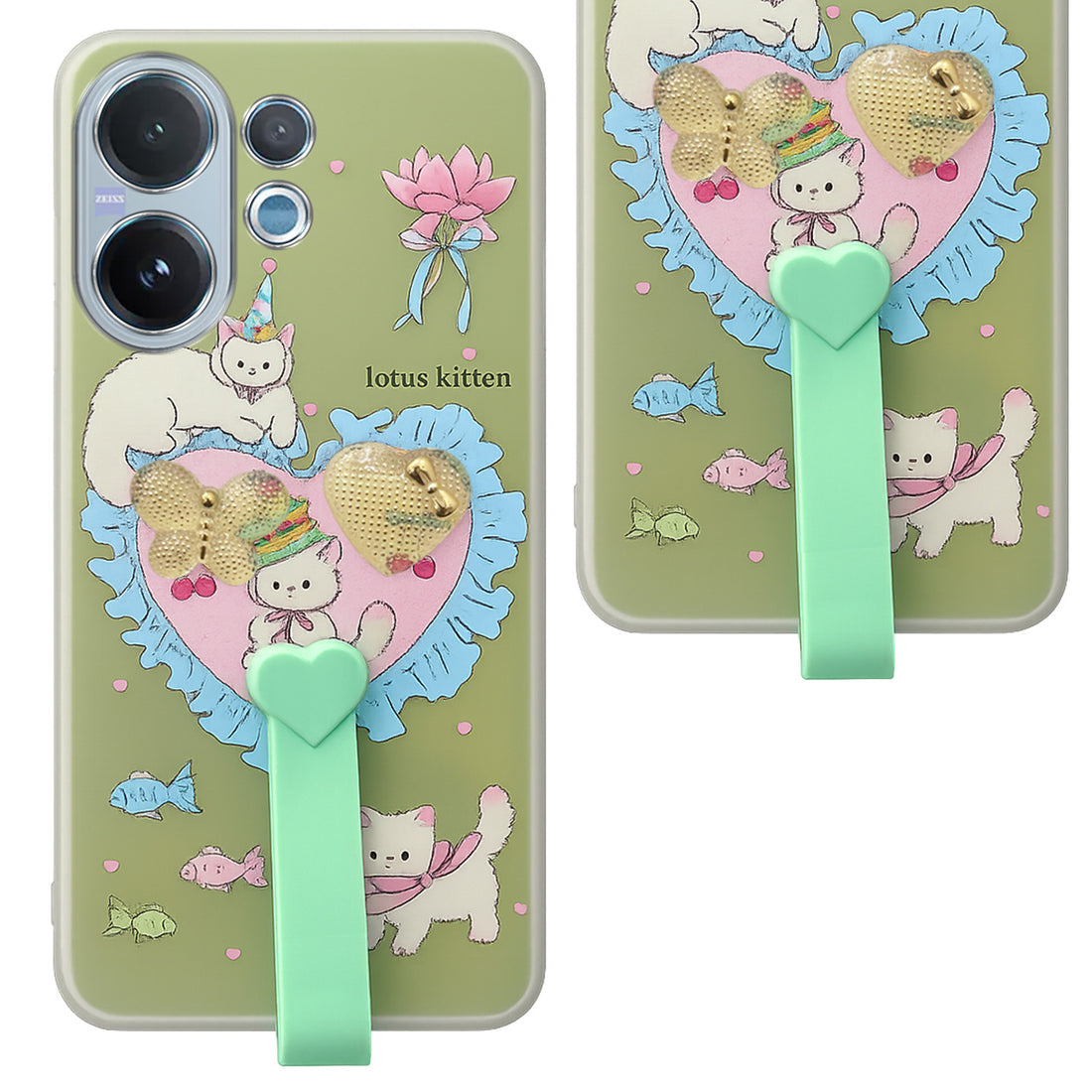 For Vivo V60 | Vivo T4 Pro Back Cover Case (3D Cute Heart Strap Holder | Camera Protection | Designer Girls Print)
