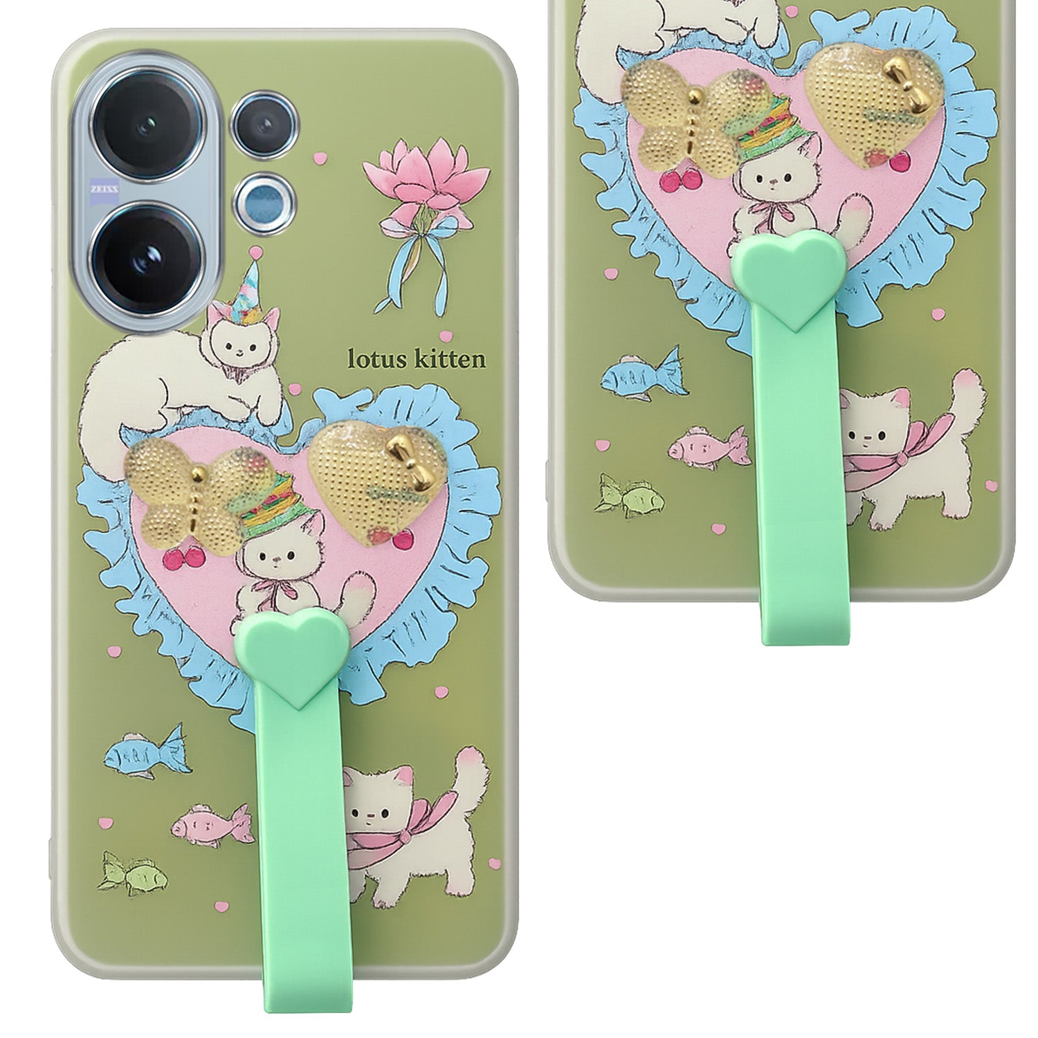 For Vivo V60 | Vivo T4 Pro Back Cover Case (3D Cute Heart Strap Holder | Camera Protection | Designer Girls Print)