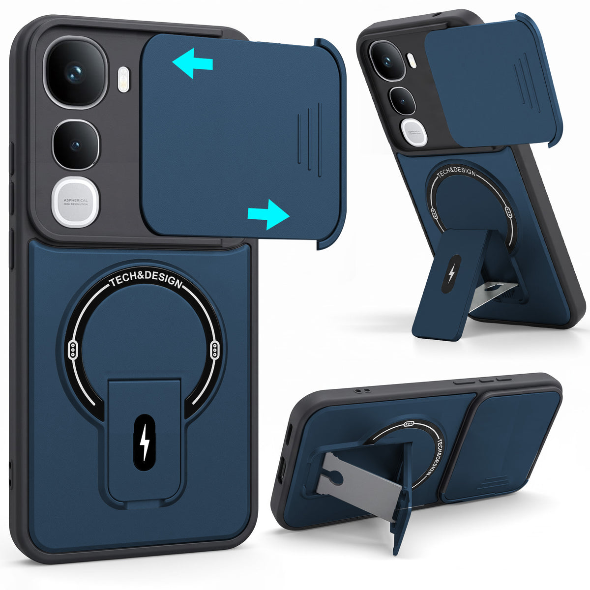 For Vivo Y400 Back Case Cover Metallic (Hybrid Armor Kickstand | Sliding Shutter Camera Protection | MagSafe Compatible)