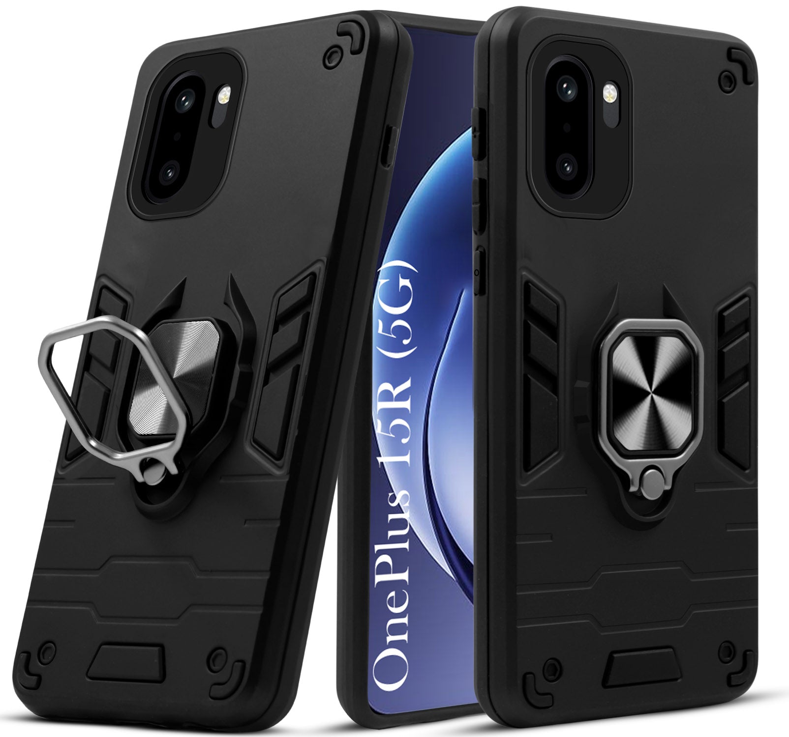 For OnePlus 15R Back Cover Case Hybrid Armor (Shockproof Dual Layer Polycarbonate |Ring Holder Kickstand)