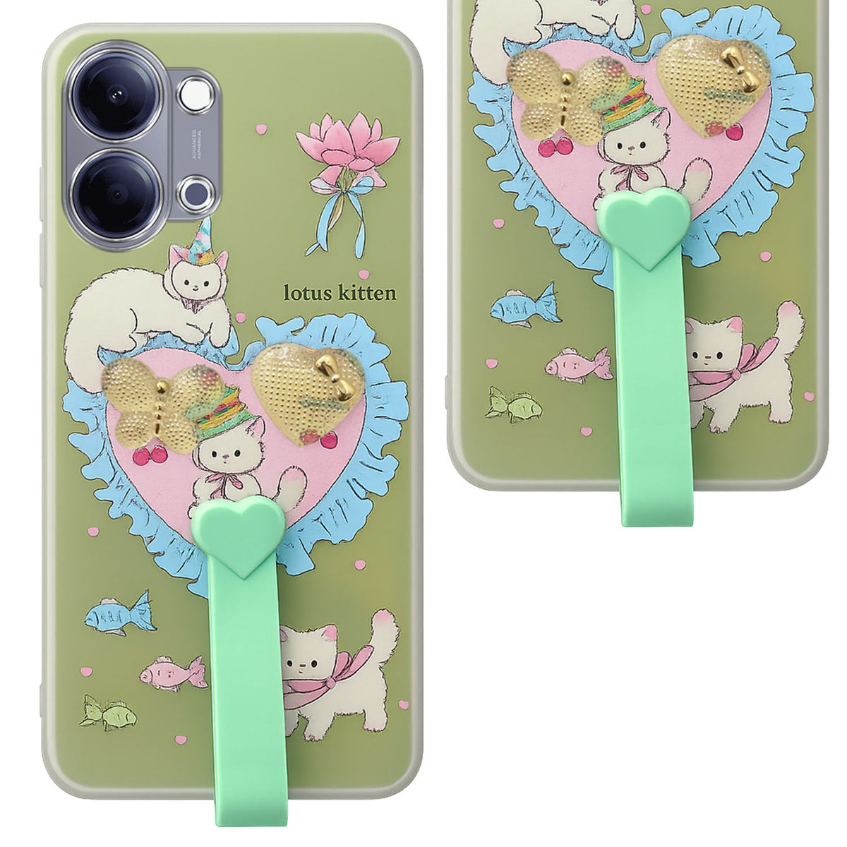 For Vivo Y05 (4G) | Vivo T5 Lite (5G) Back Cover Case (3D Cute Heart Strap Holder | Camera Protection | Designer Girls Print)