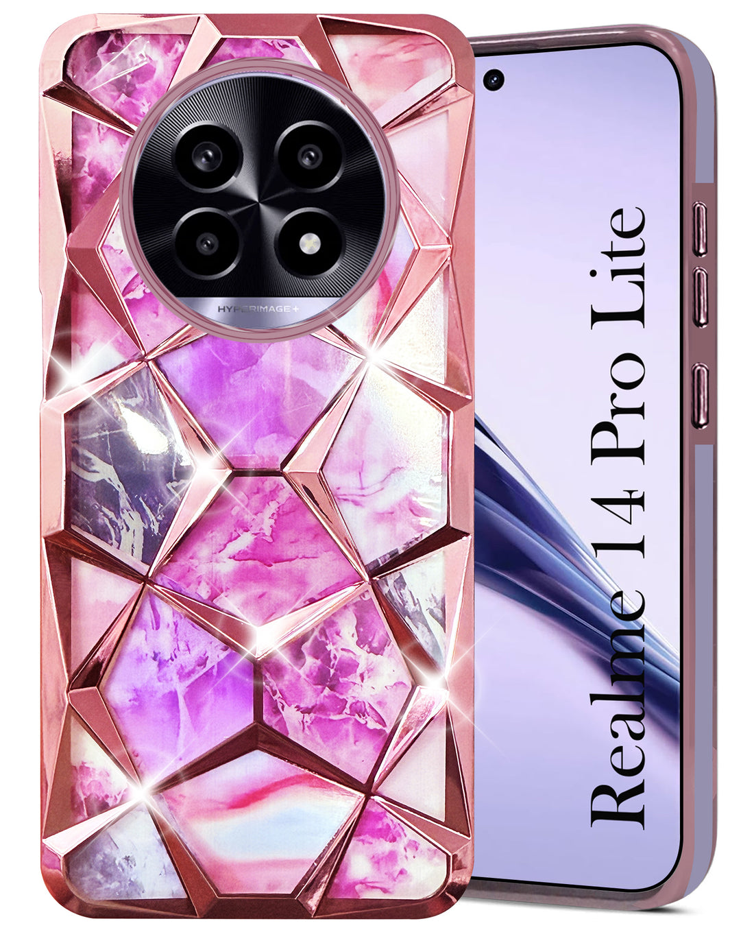 For Realme 14 Pro Lite Back Cover Case (Dual Design Glitter Sparkle and Detachable Diamond Print Case | Soft and Flexible)