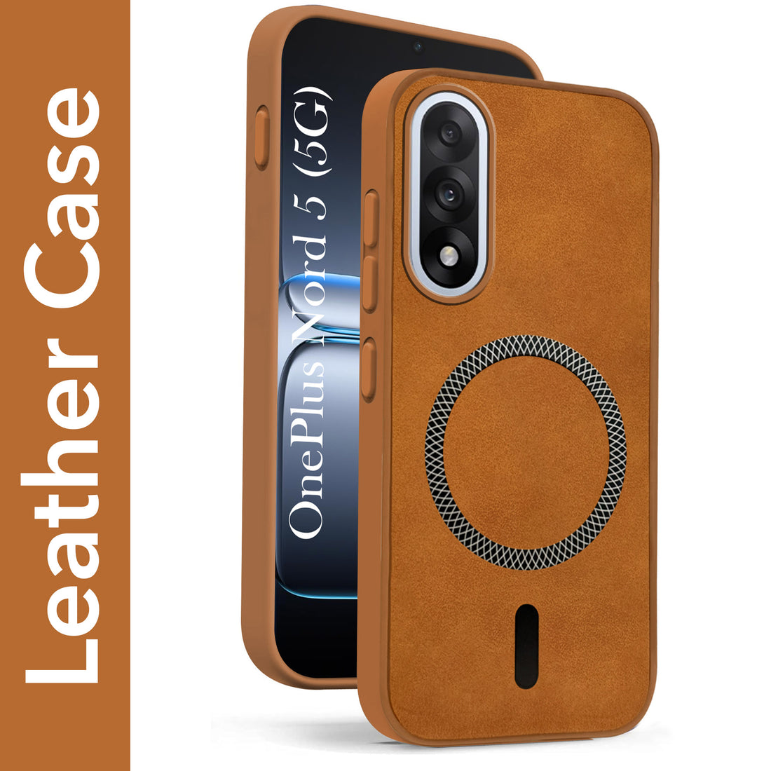 For Oneplus Nord 5 Back Cover Case Leather Finish (MagSafe Compatible Wireless Charging | Soft Touch | Camera Bump Protection)