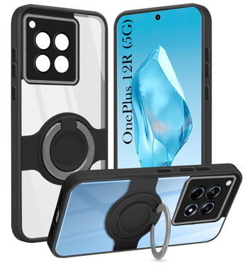 For OnePlus 12R 5G Back Cover Case with stand (Built-in Ring Holder Kickstand | Lifetime Anti Yellow | Camera Protection)