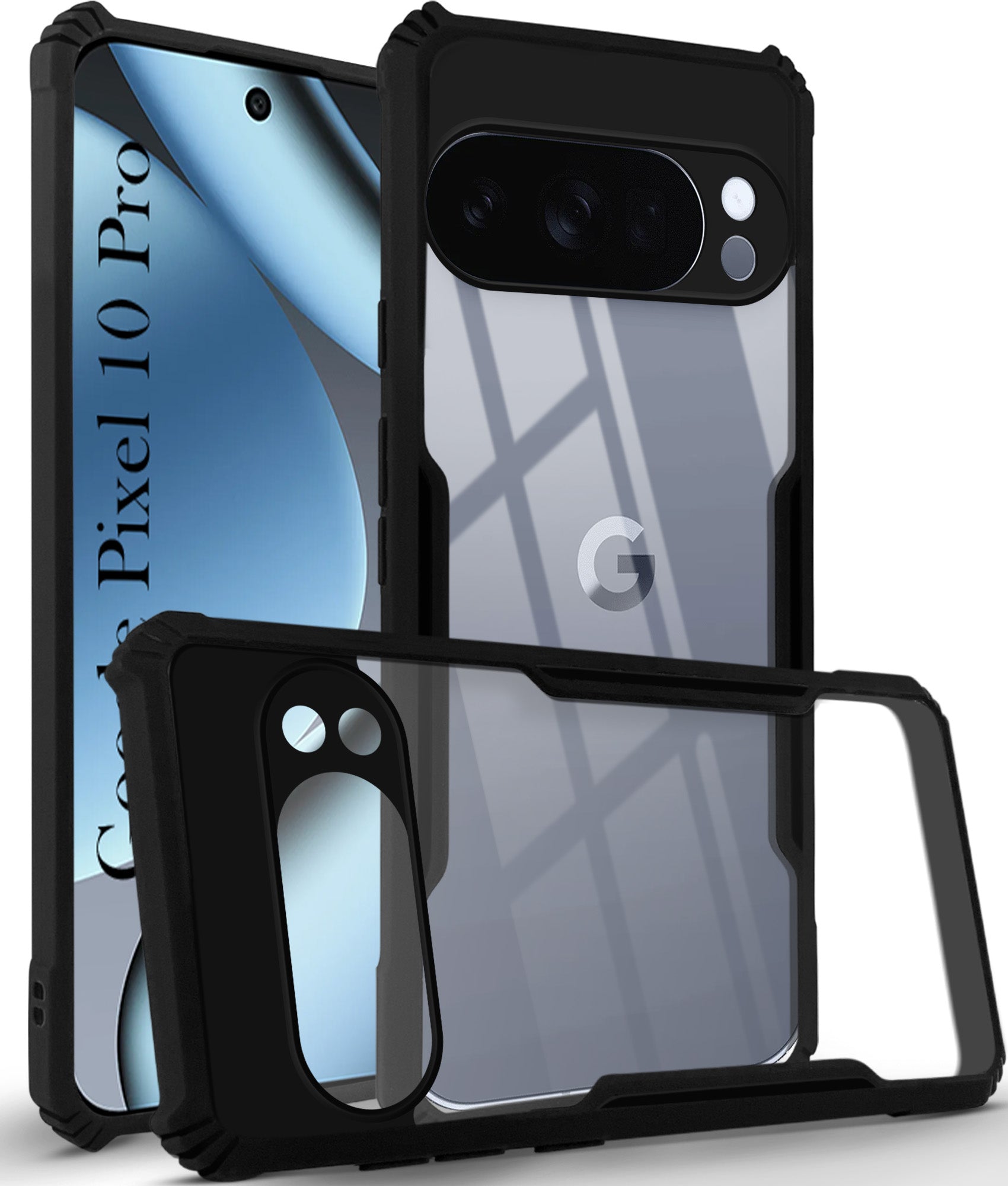 For Google Pixel 10 Pro Back Cover Case (Shockproof with Polycarbonate Clear Panel | Professional Black)