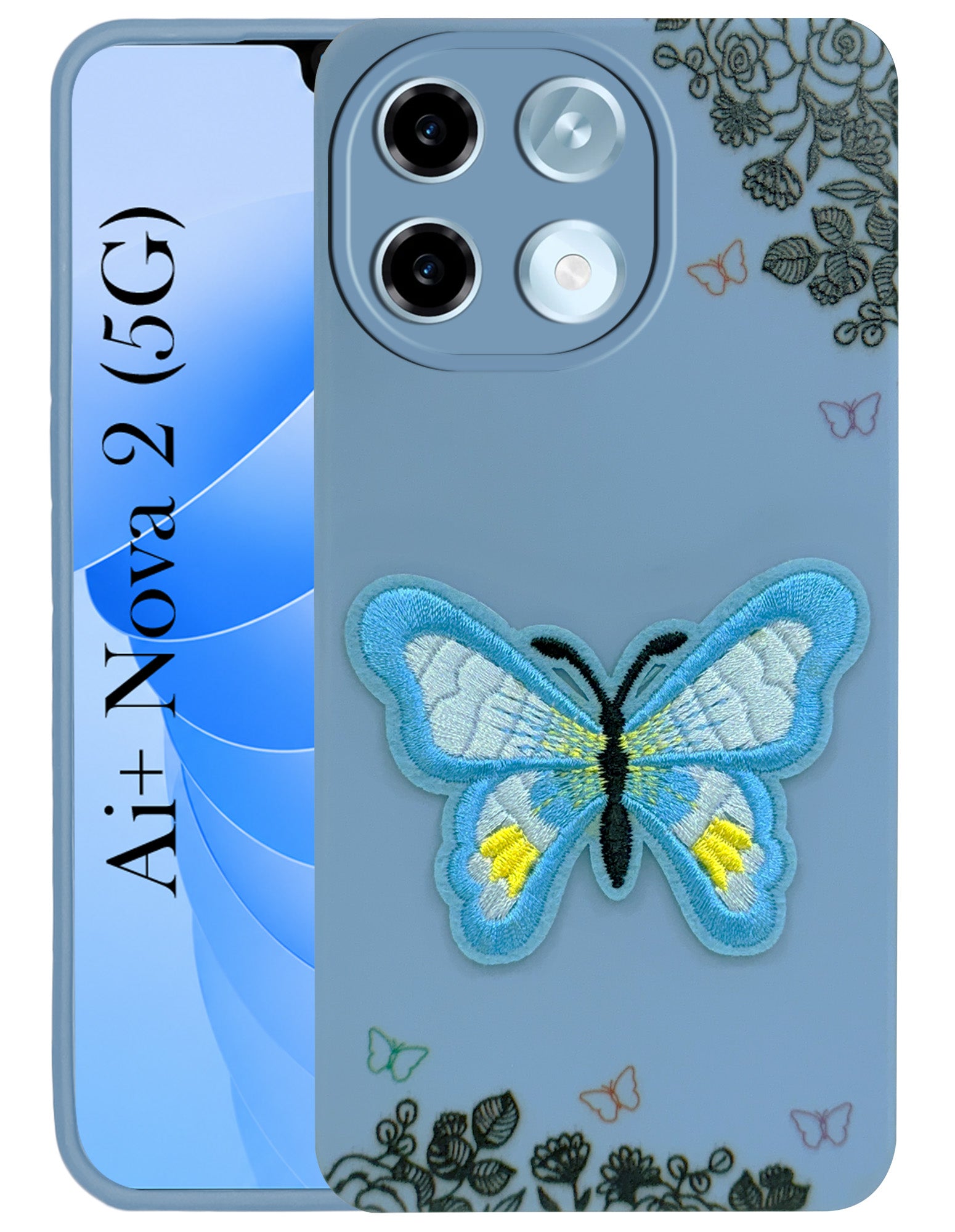 For Ai+ Nova 2 5G Back Cover Case (Soft Butterfly Embroidery | Women Teen Girls | Camera Protection| Matte Silicone)