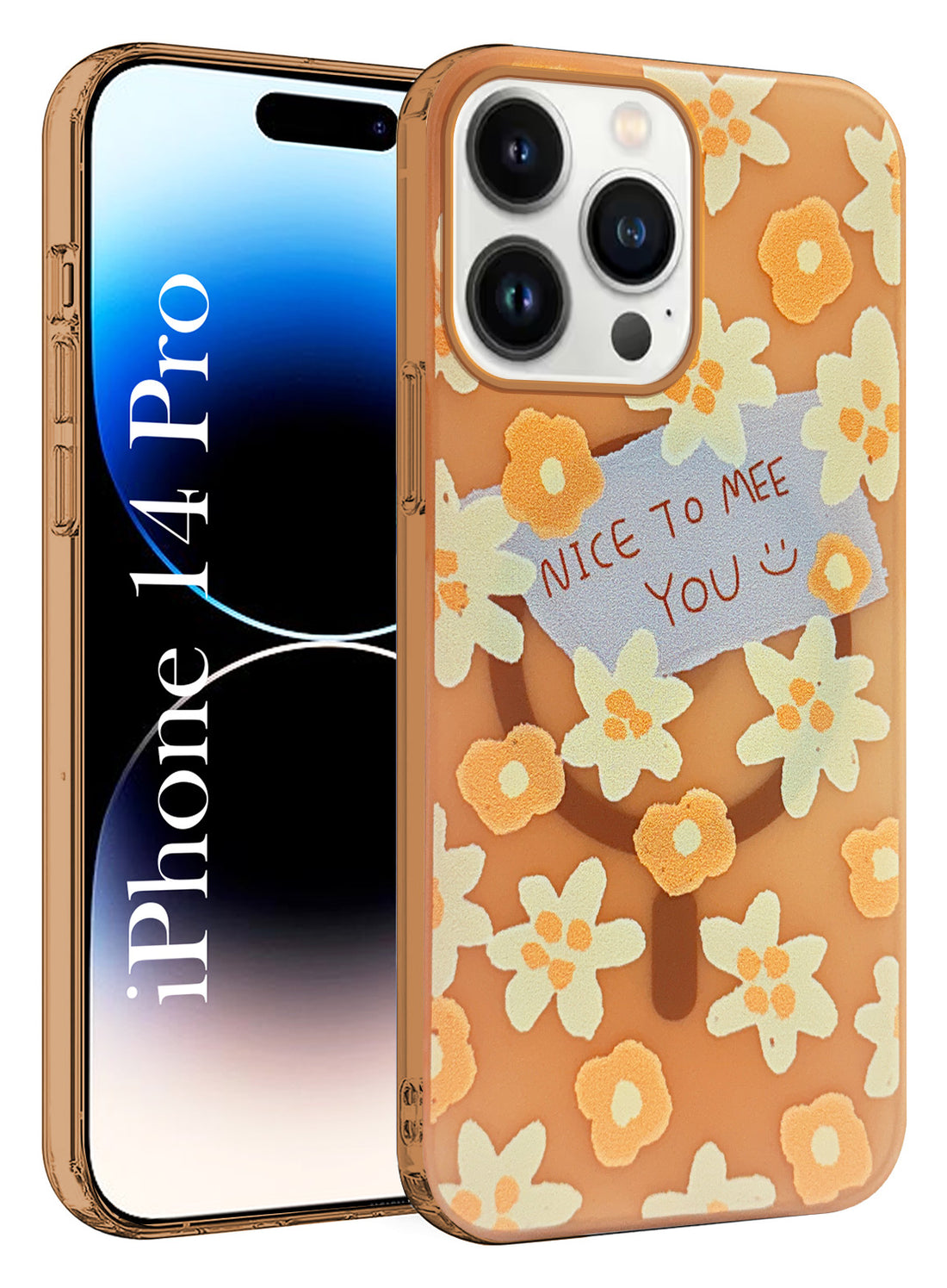 For Apple iPhone 14 Pro Back Cover Case (Cute Floral Design | Flower Print for Girls | MagSafe Compatible Wireless Charging)