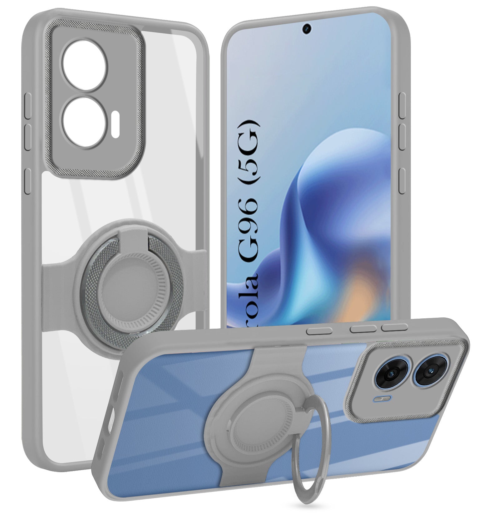 For Motorola Moto G96 Back Cover Case with stand (Built-in Ring Holder Kickstand | Lifetime Anti Yellow | Camera Protection)