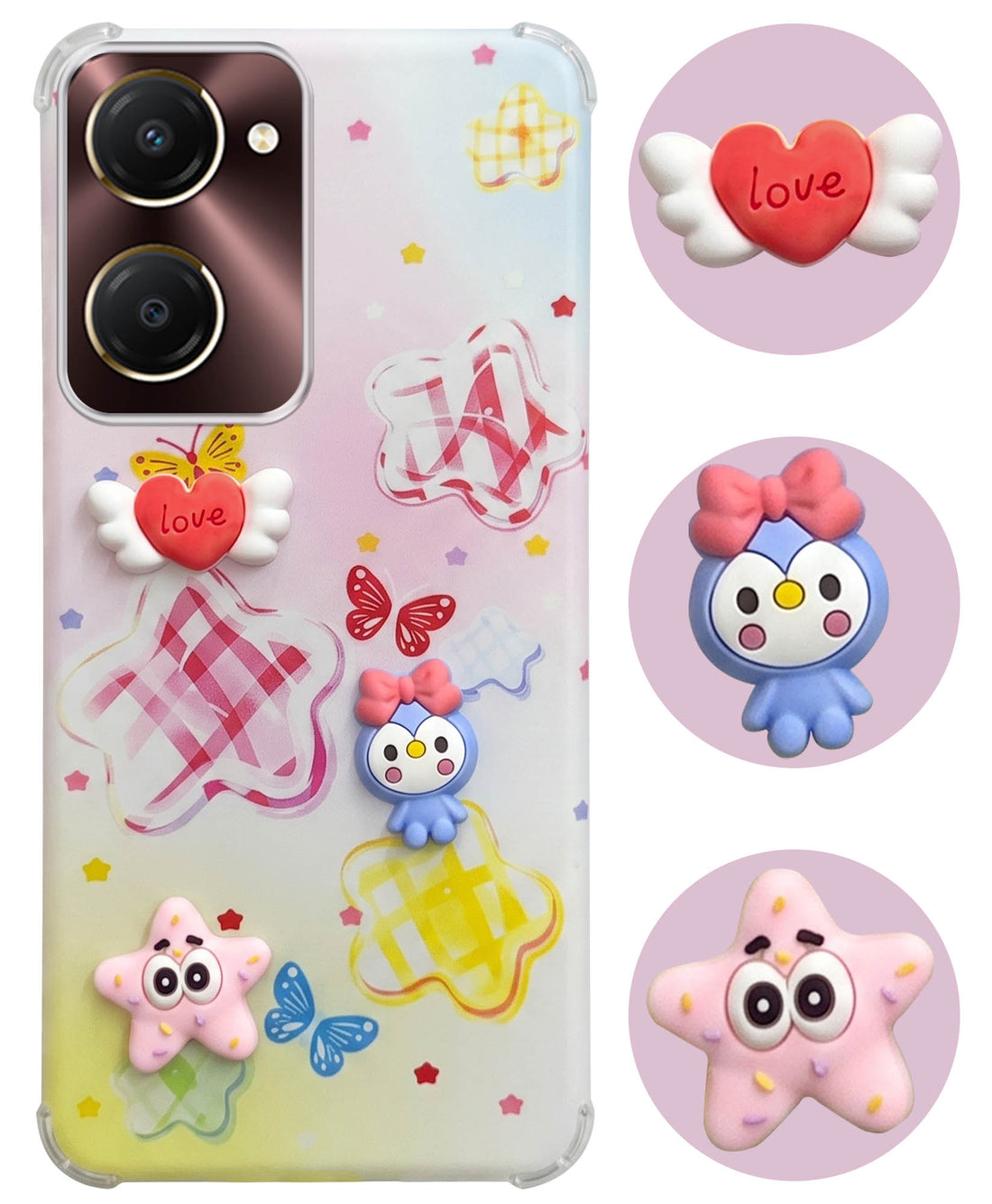 For Vivo iQOO Z9 Lite 5G Back Cover Case (3D Cute Cartoons | Hard Back Side Soft | Matte Premium Finish | HD Printing)