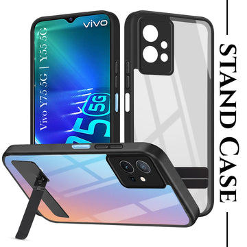 For Vivo Y75 5G | Y55 5G Back Cover Case (Built-in Stand | Lifetime Anti Yellow | Kickstand Shockproof | Camera Protection | MagSafe Compatible)