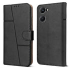 For Vivo T3 Lite 5G | Vivo Y28s 5G Flip Cover Case (Stitched Leather with Magnetic Closure | Black)