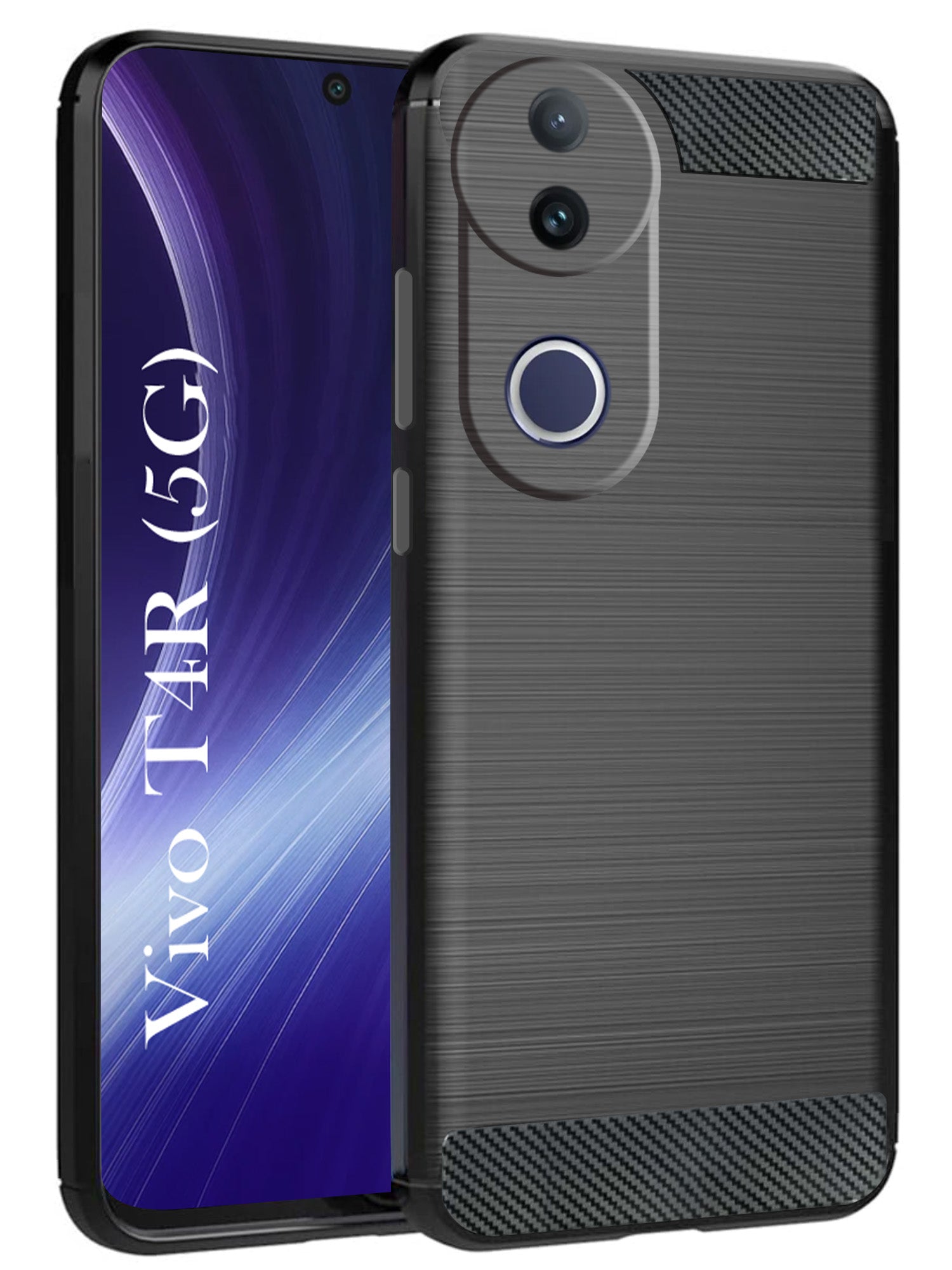 For Vivo T4R Back Cover Case ( Hybrid Armor Case | Carbon Fiber Shockproof | Soft and Flexible | Black )