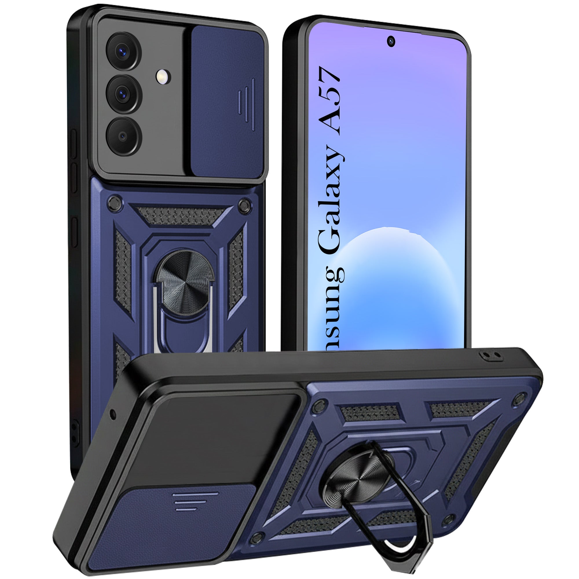 For Samsung Galaxy A57 5G Back Cover Case Hybrid Armor (Sliding Shutter Camera Protection | Polycarbonate |Ring Holder Kickstand)