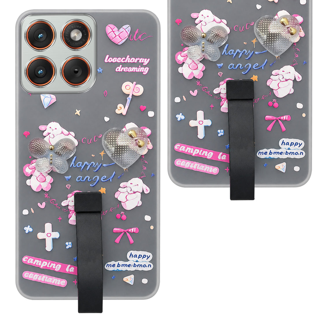 For Motorola Moto Edge 70 Back Cover Case (3D Cute Heart Strap Holder | Camera Protection | Designer Girls Print)