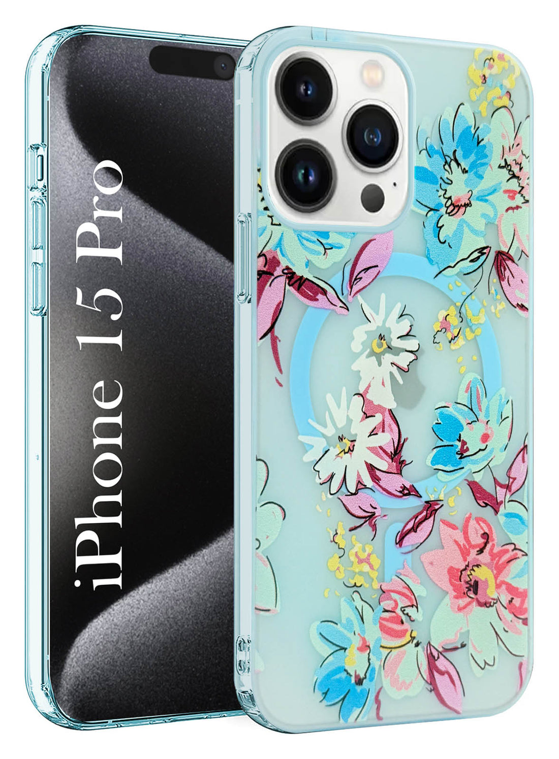For Apple iPhone 15 Pro Back Cover Case (Cute Floral Design | Flower Print for Girls | MagSafe Compatible Wireless Charging)