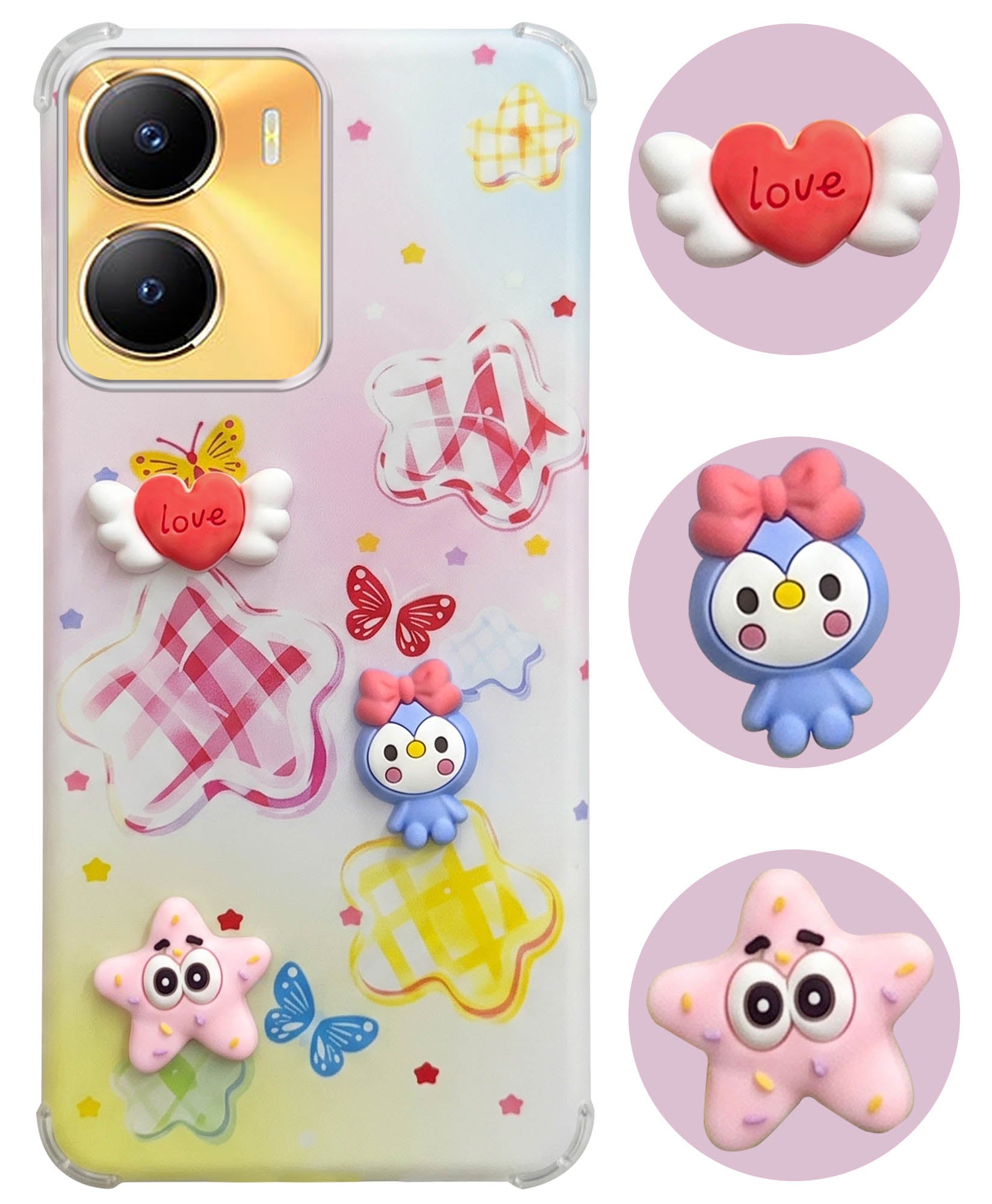 For Vivo Y56 5G Back Cover Case (3D Cute Cartoons | Hard Back Side Soft | Matte Premium Finish | HD Printing)