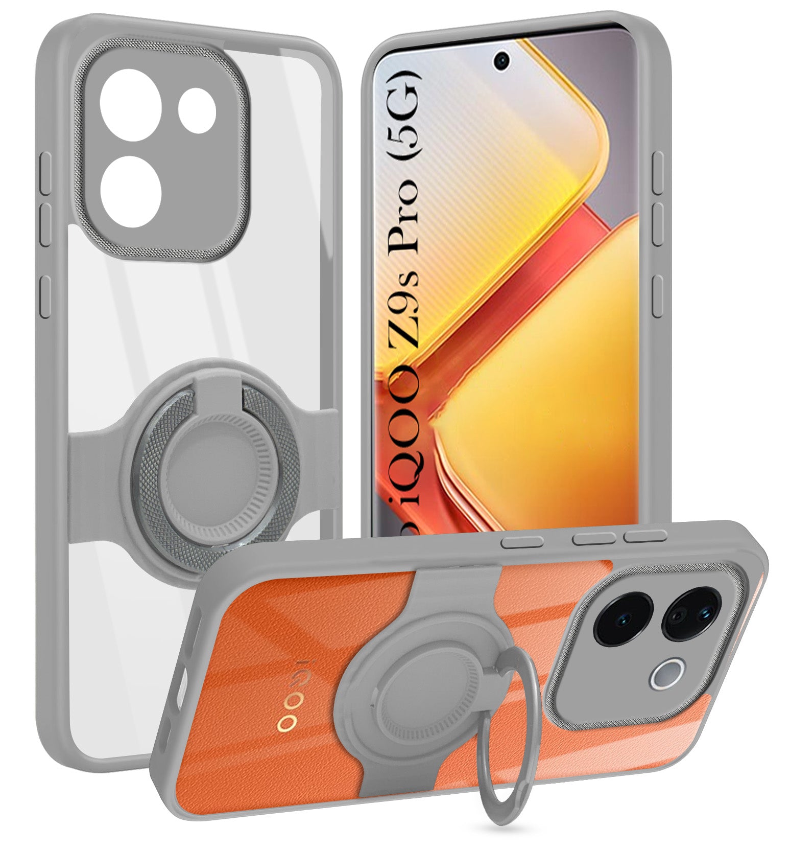 For Vivo iQOO Z9s Pro Back Cover Case with stand (Built-in Ring Holder Kickstand | Lifetime Anti Yellow | Camera Protection)