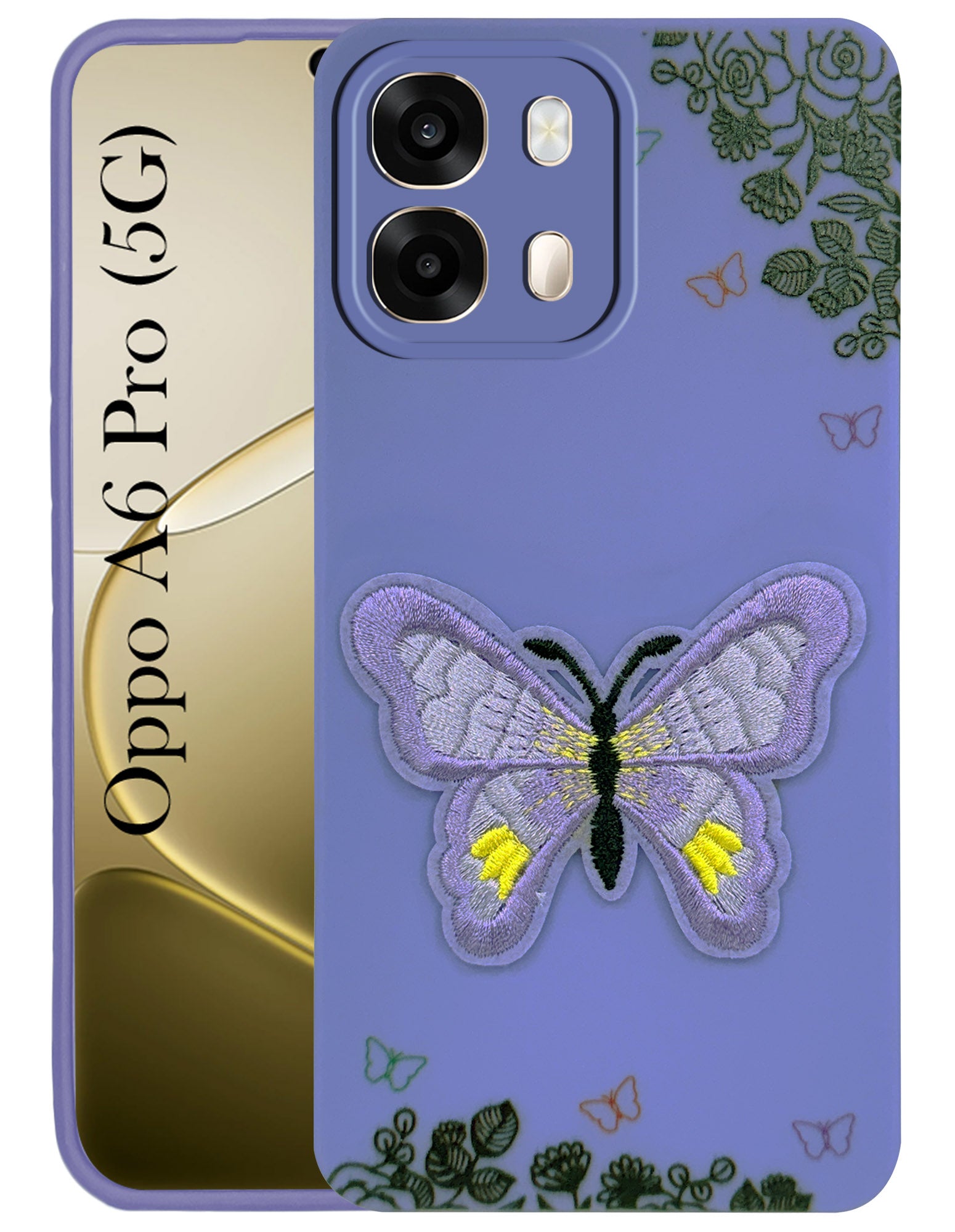 For Oppo A6 Pro Back Cover Case (Soft Butterfly Embroidery | Women Teen Girls | Camera Protection| Matte Silicone)