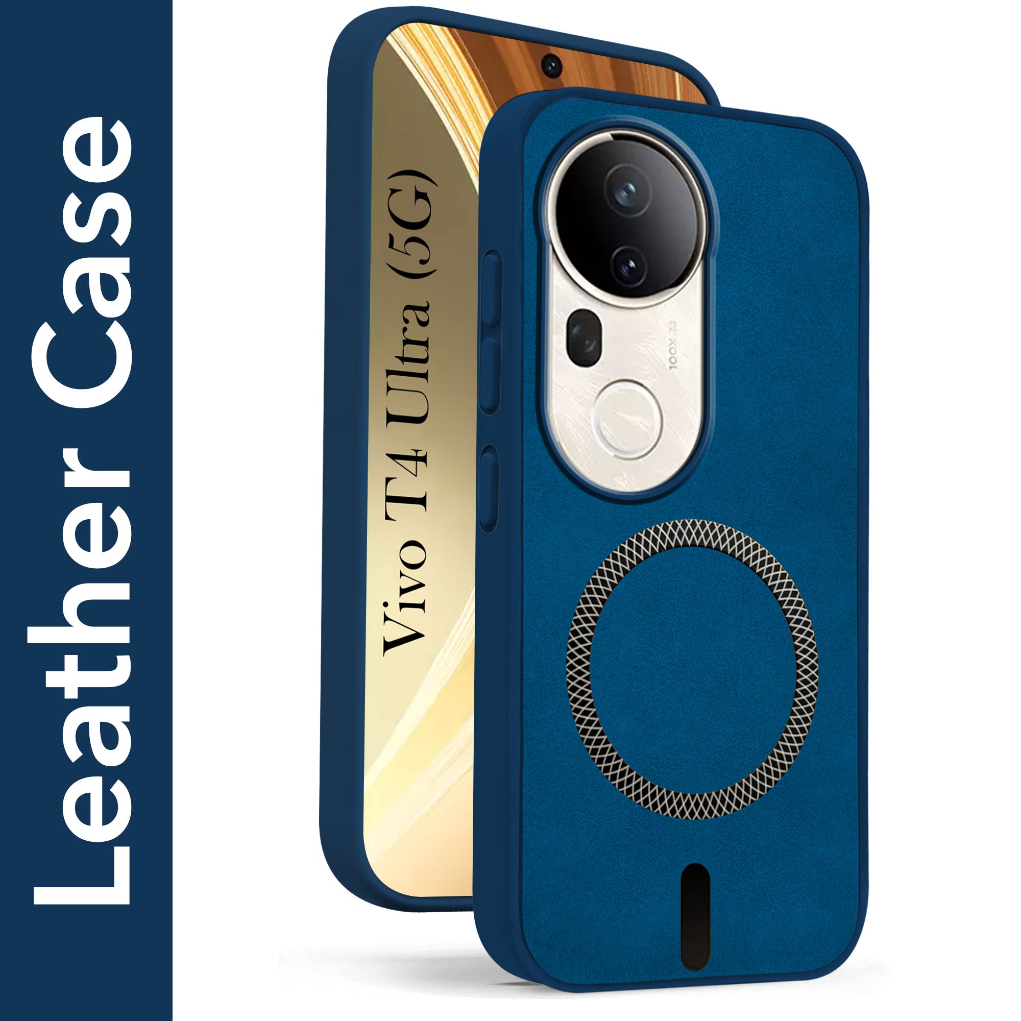 For Vivo T4 Ultra Back Cover Case Leather Finish (MagSafe Compatible Wireless Charging | Soft Touch | Camera Bump Protection)