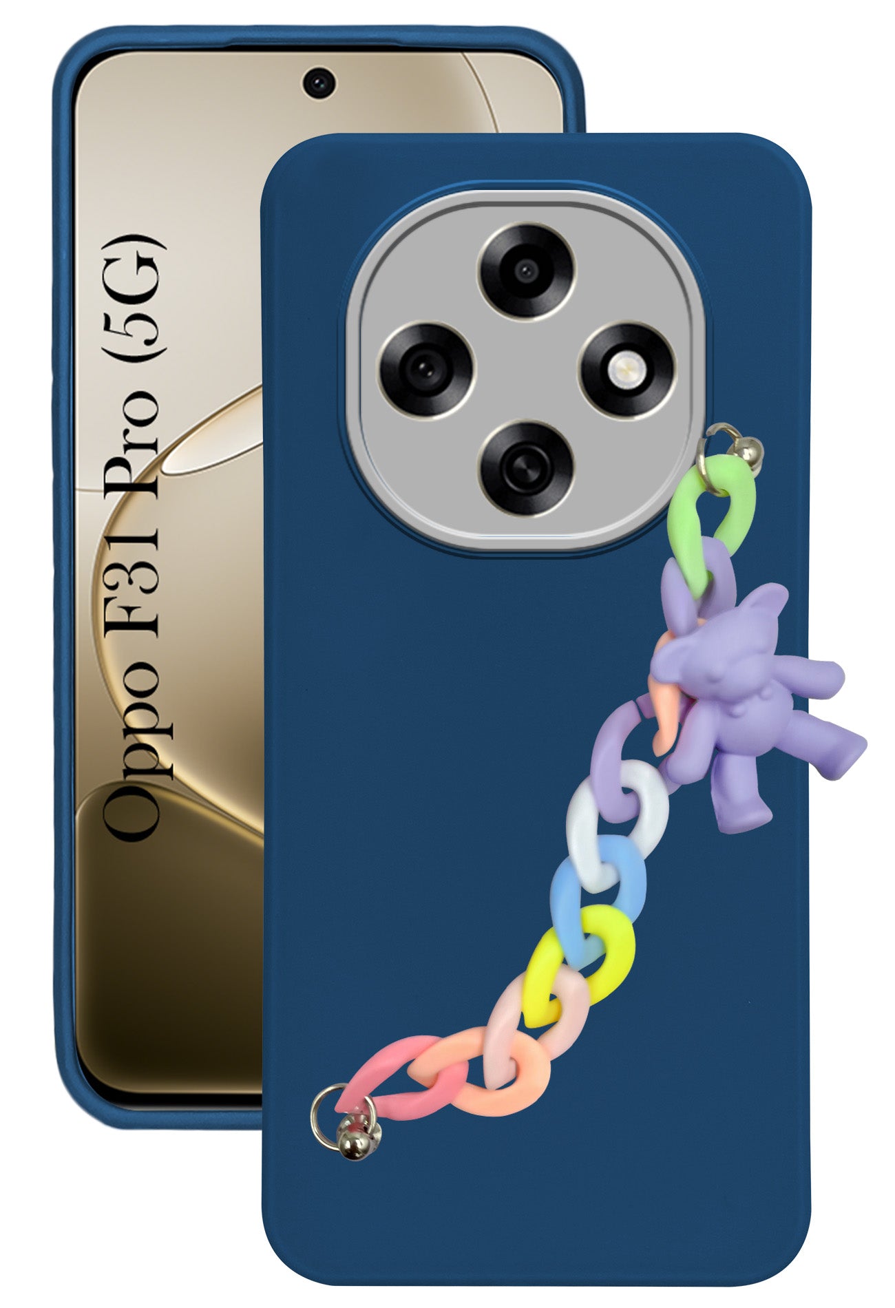 For Oppo F31 Pro Back Cover Case (Matte Finish |Wrist Hanging Chain | Teddy Bracelet Charms | Full Camera Protection)