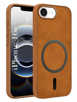 For Apple iPhone 16e Back Cover Case Leather Finish (MagSafe Compatible Wireless Charging | Soft Touch | Camera Bump Protection)