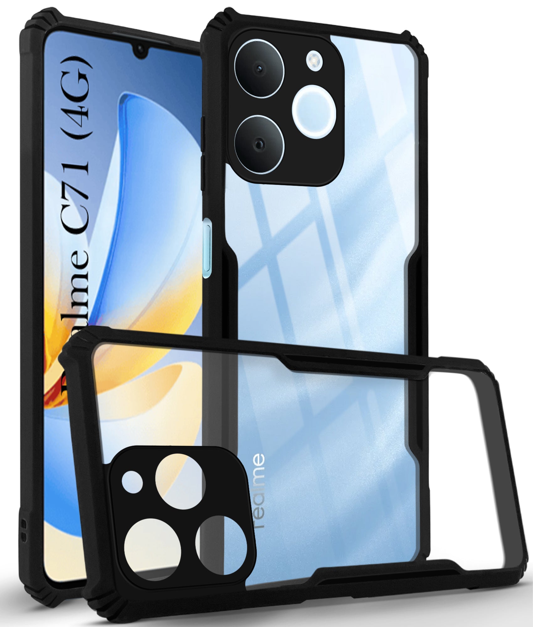For Realme C71 Back Cover Case ( Shockproof with Polycarbonate Clear Panel | Professional Black)