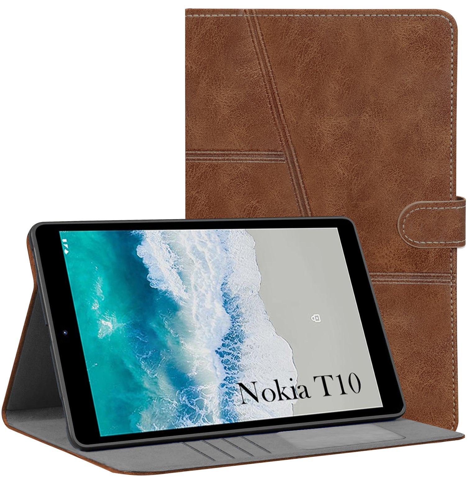 For Flip Cover Folio Case  Nokia T10 (TA-1503, TA-1472, TA-1462, TA-1457) 8 Inch (PU Leather | Multi-Angle Smart Stand | Card Storage Slots | Silicone Back Pouch)