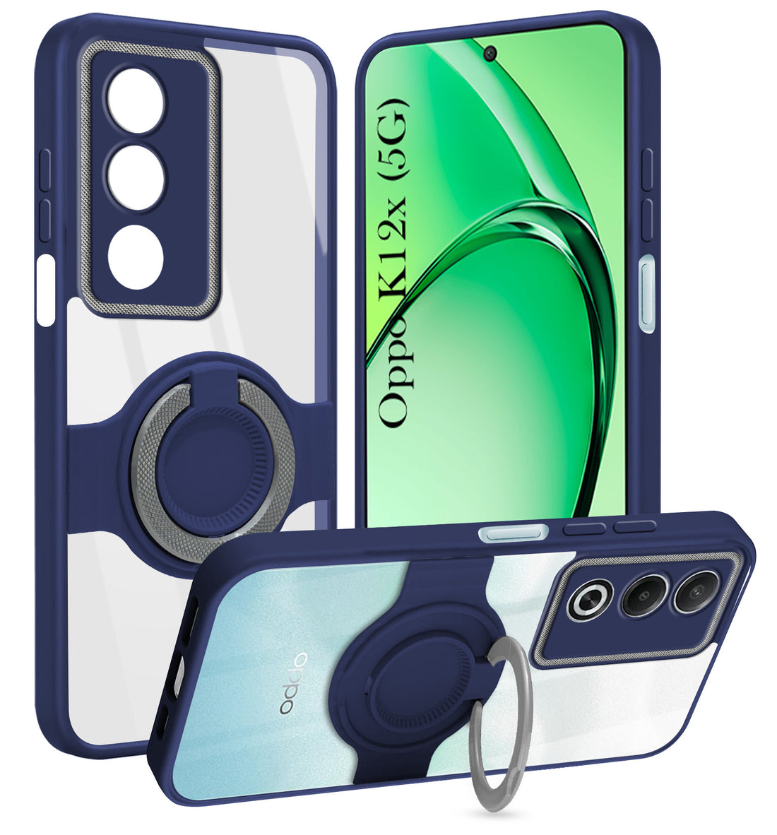 For Oppo K12x 5G Back Cover Case with stand (Built-in Ring Holder Kickstand | Lifetime Anti Yellow | Camera Protection)