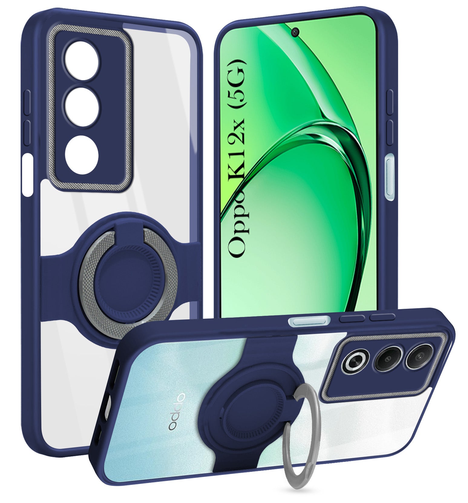 For Oppo K12x 5G Back Cover Case with stand (Built-in Ring Holder Kickstand | Lifetime Anti Yellow | Camera Protection)