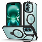 For Apple iPhone 16 Back Cover Case Crystal (Lifetime Anti Yellow | Magnetic Ring Stand | Camera Lens Protection | MagSafe Compatible)