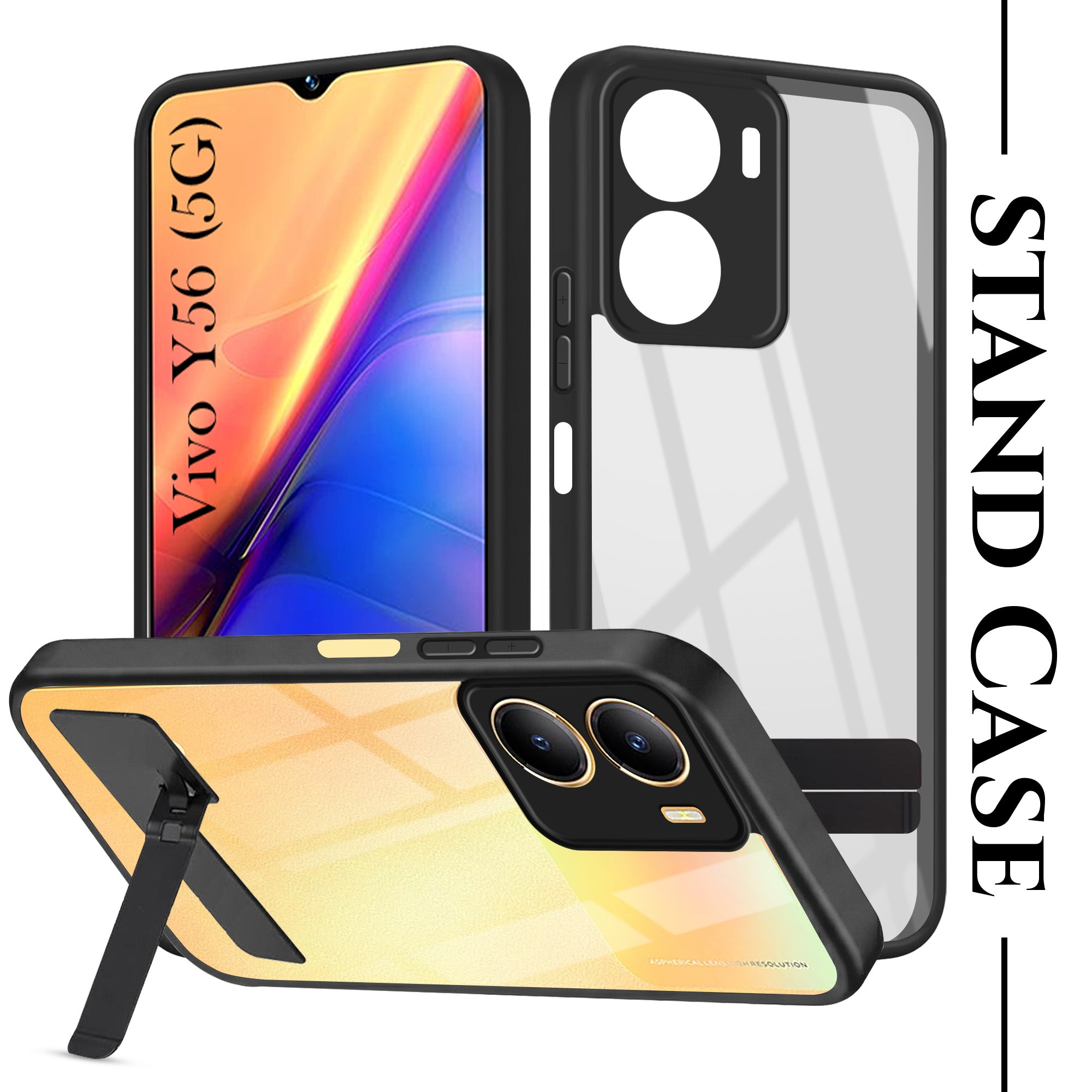 For Vivo Y56 5G Back Cover Case (Built-in Stand | Lifetime Anti Yellow | Kickstand Shockproof | Camera Protection | MagSafe Compatible)