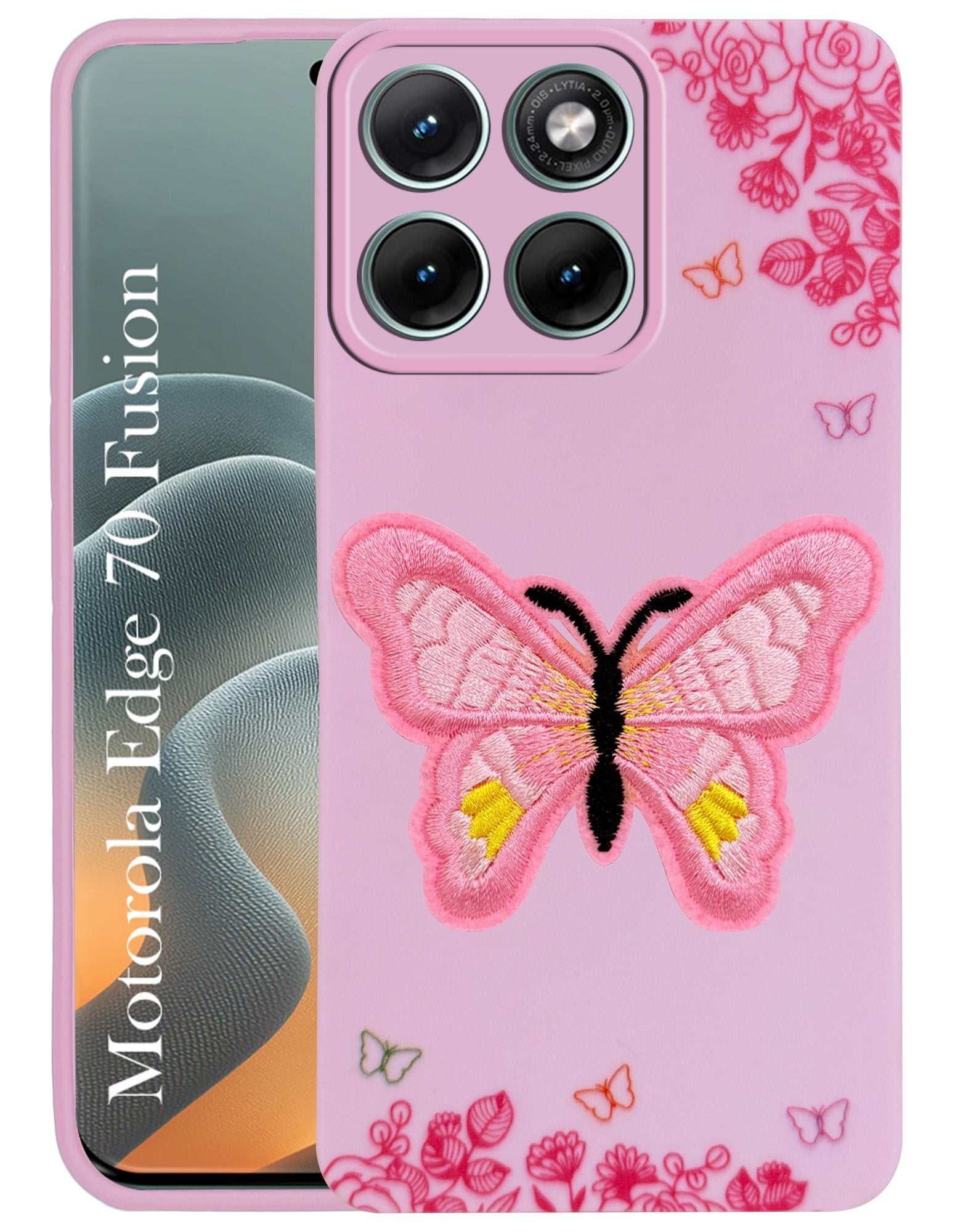 For Motorola Moto Edge 70 Fusion Back Cover Case (Soft Butterfly Embroidery | Women Teen Girls | Camera Protection| Matte Silicone)
