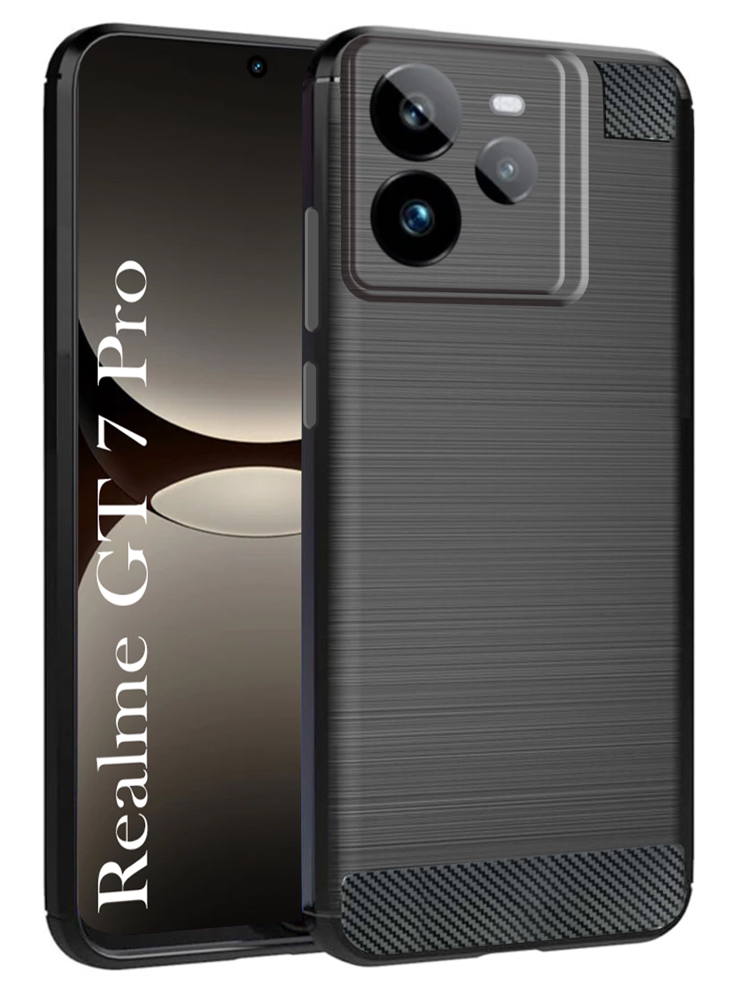 For Realme GT 7 Pro Back Cover Case ( Hybrid Armor Case | Carbon Fiber Shockproof | Soft and Flexible | Black )