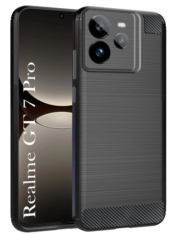 For Realme GT 7 Pro Back Cover Case ( Hybrid Armor Case | Carbon Fiber Shockproof | Soft and Flexible | Black )