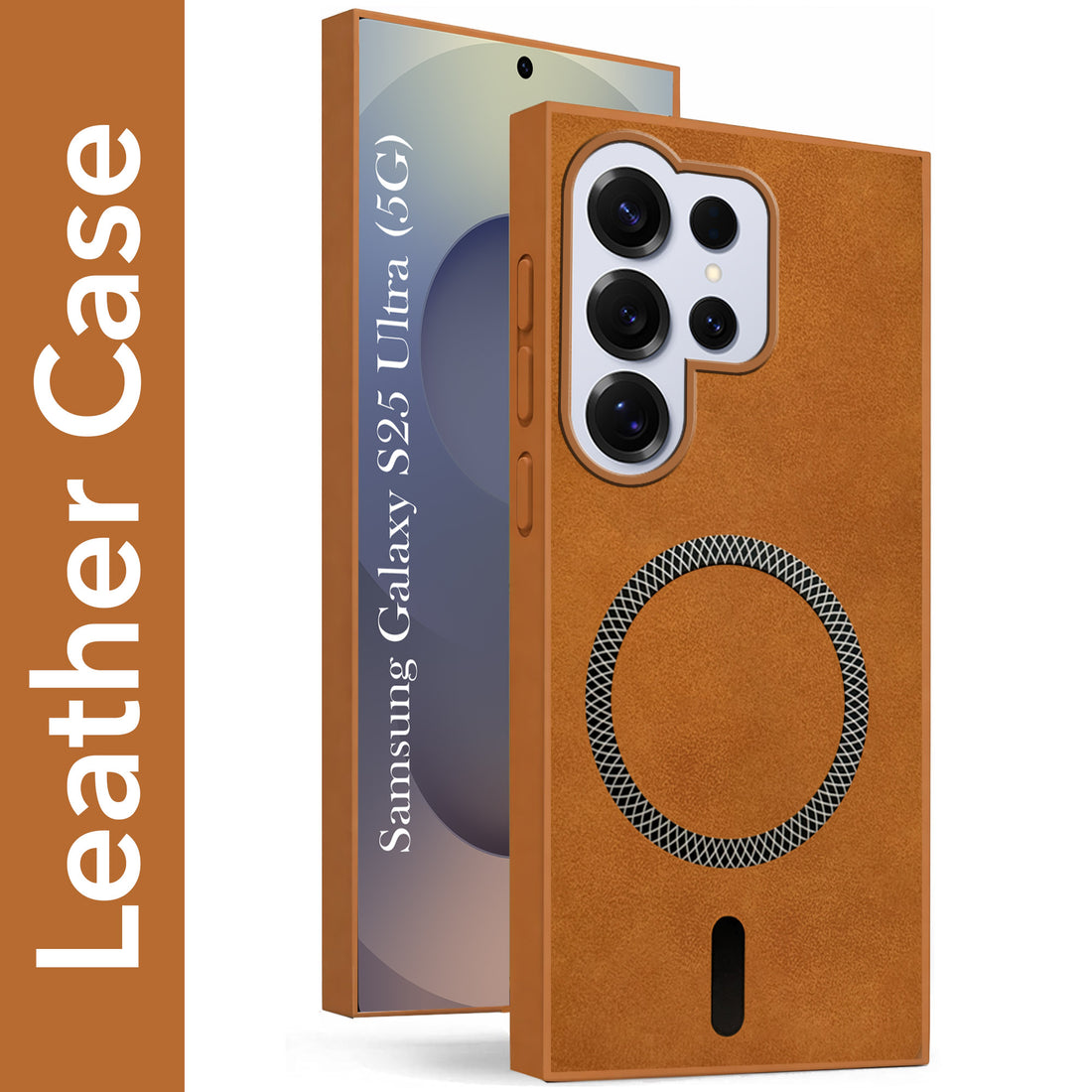 For Samsung Galaxy S25 Ultra Back Cover Case (Sleek Leather Finish | MagSafe Compatible Wireless Charging | Camera Bump Protection)