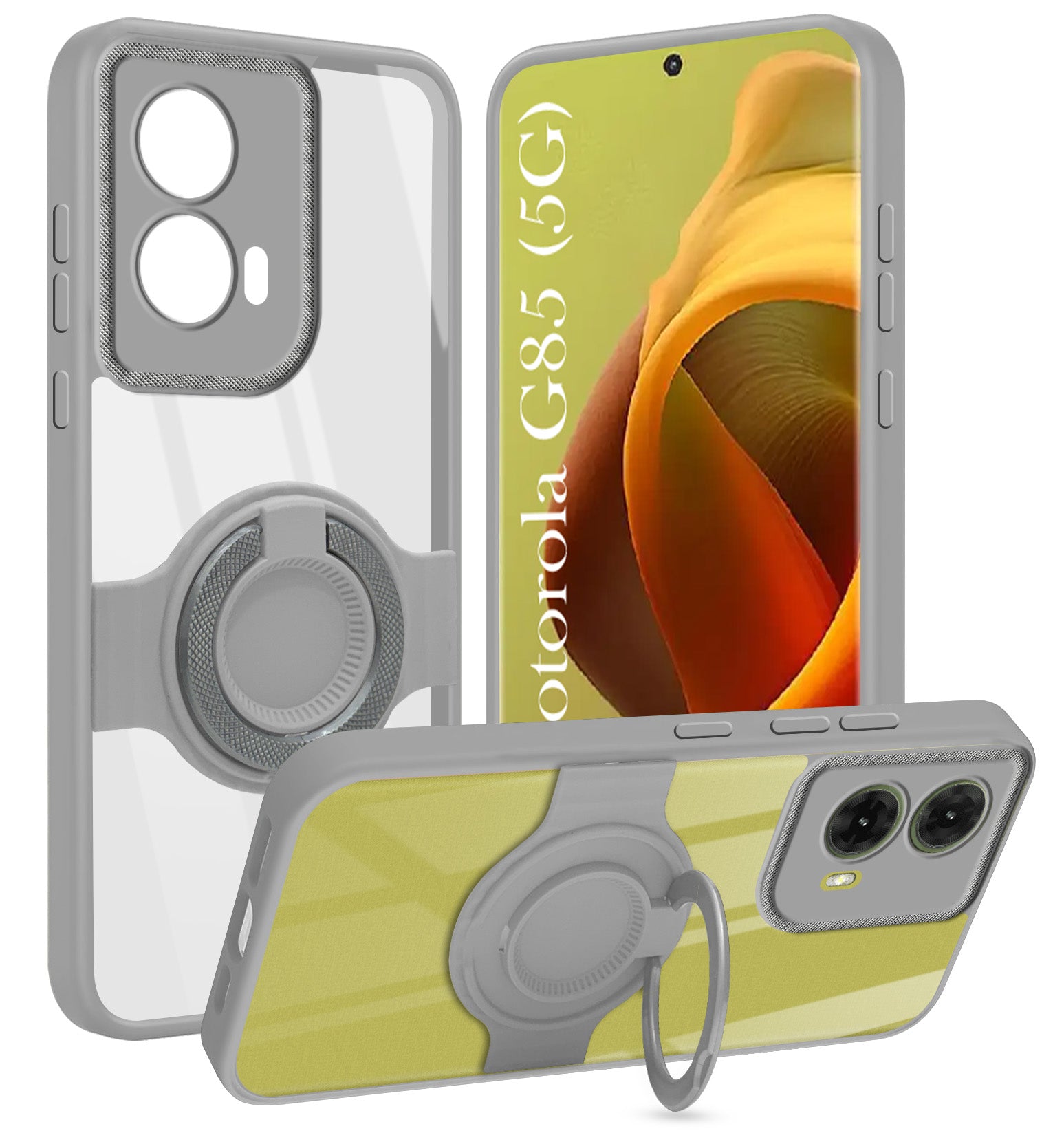 For Motorola Moto G85 5G Back Cover Case with stand (Built-in Ring Holder Kickstand | Lifetime Anti Yellow | Camera Protection)