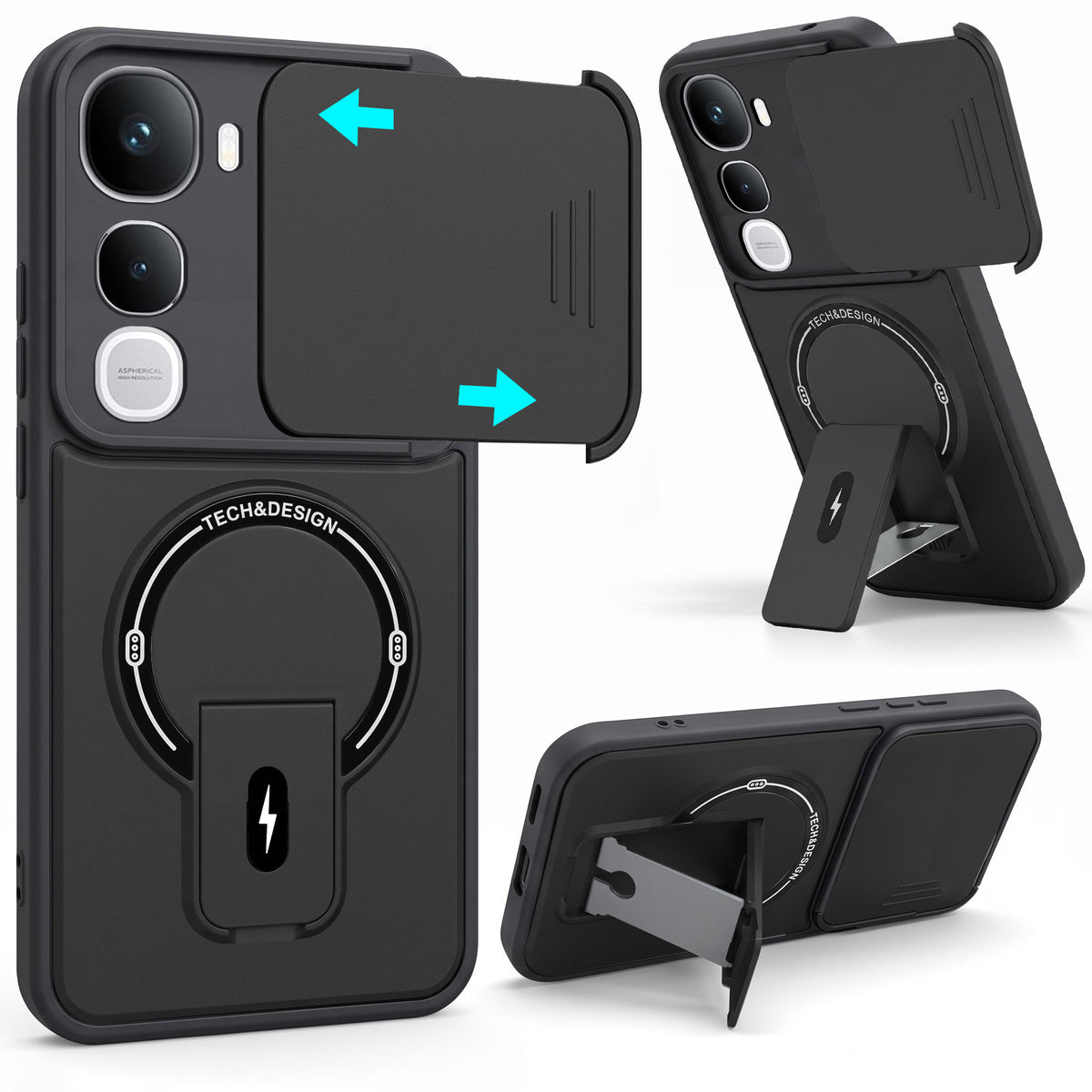 For Vivo Y400 Back Case Cover Metallic (Hybrid Armor Kickstand | Sliding Shutter Camera Protection | MagSafe Compatible)