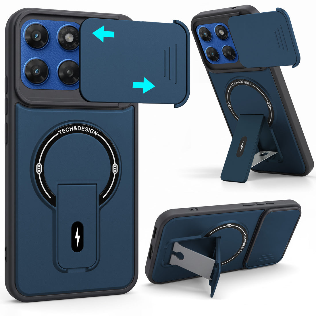 For Motorola Moto G67 Power | G57 Power Back Case Cover Metallic (Hybrid Armor Kickstand | Sliding Shutter Camera Protection | MagSafe Compatible)