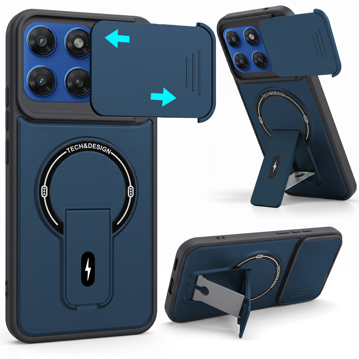 For Motorola Moto G67 Power | G57 Power Back Case Cover Metallic (Hybrid Armor Kickstand | Sliding Shutter Camera Protection | MagSafe Compatible)